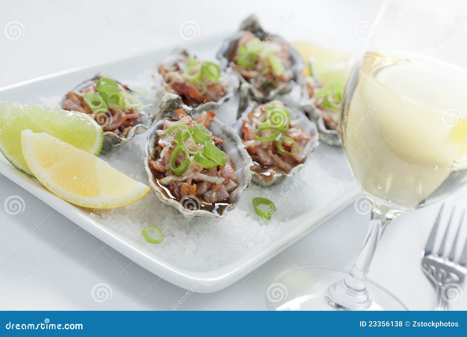 Oysters Kilpatrick with Wine Stock Photo Image of healthy, fork 23356138