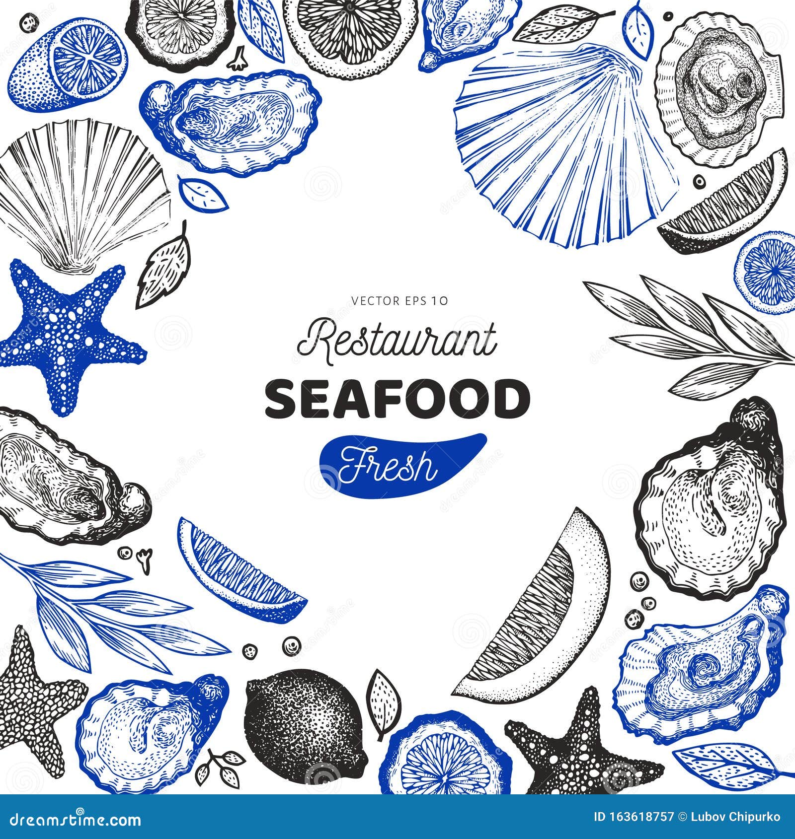 Download Oysters And Spices Design Template. Hand Drawn Vector Illustration. Seafood Banner. Can Be Used ...