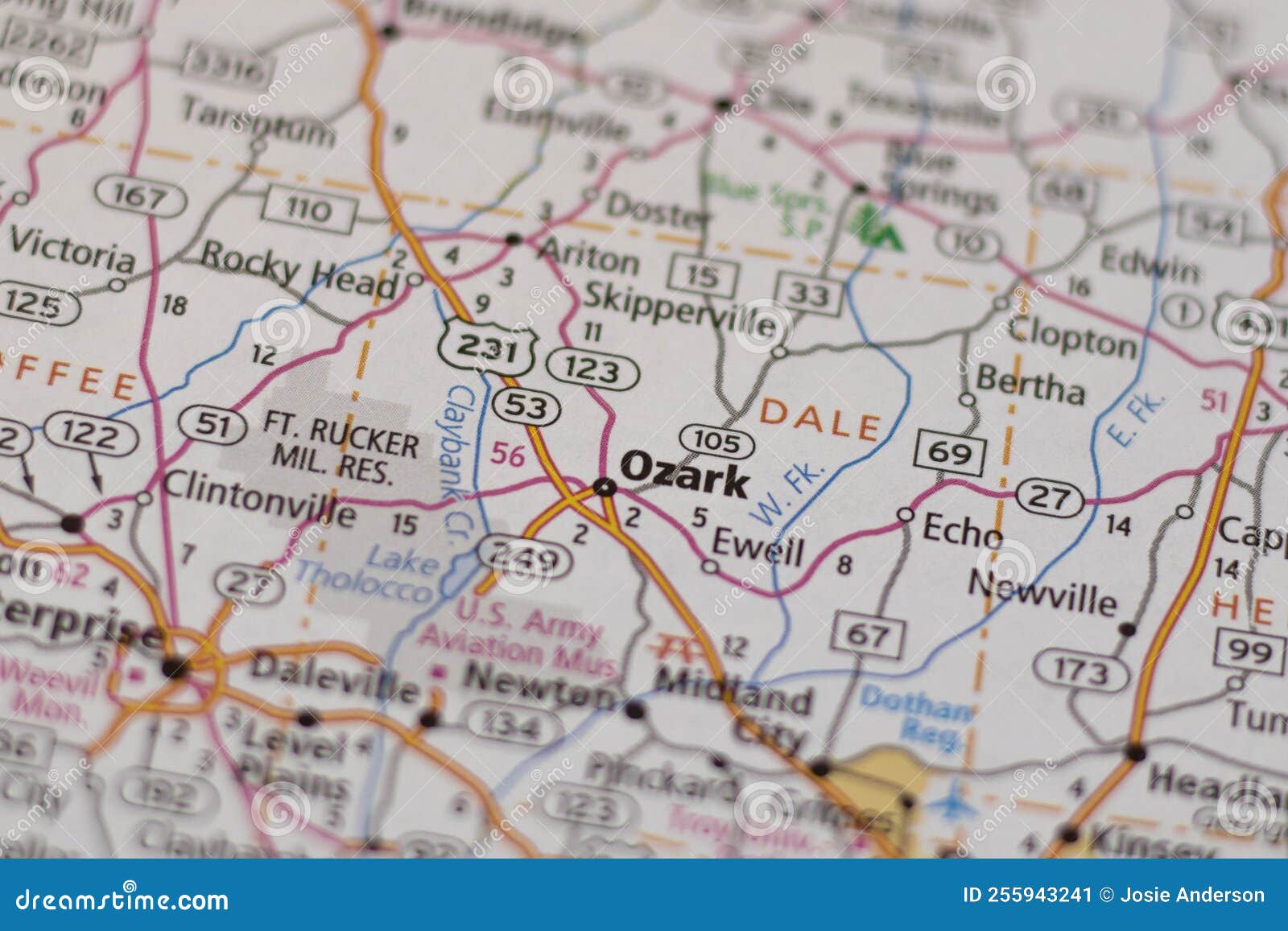 Ozark Alabama on a map stock image. Image of geography 255943241