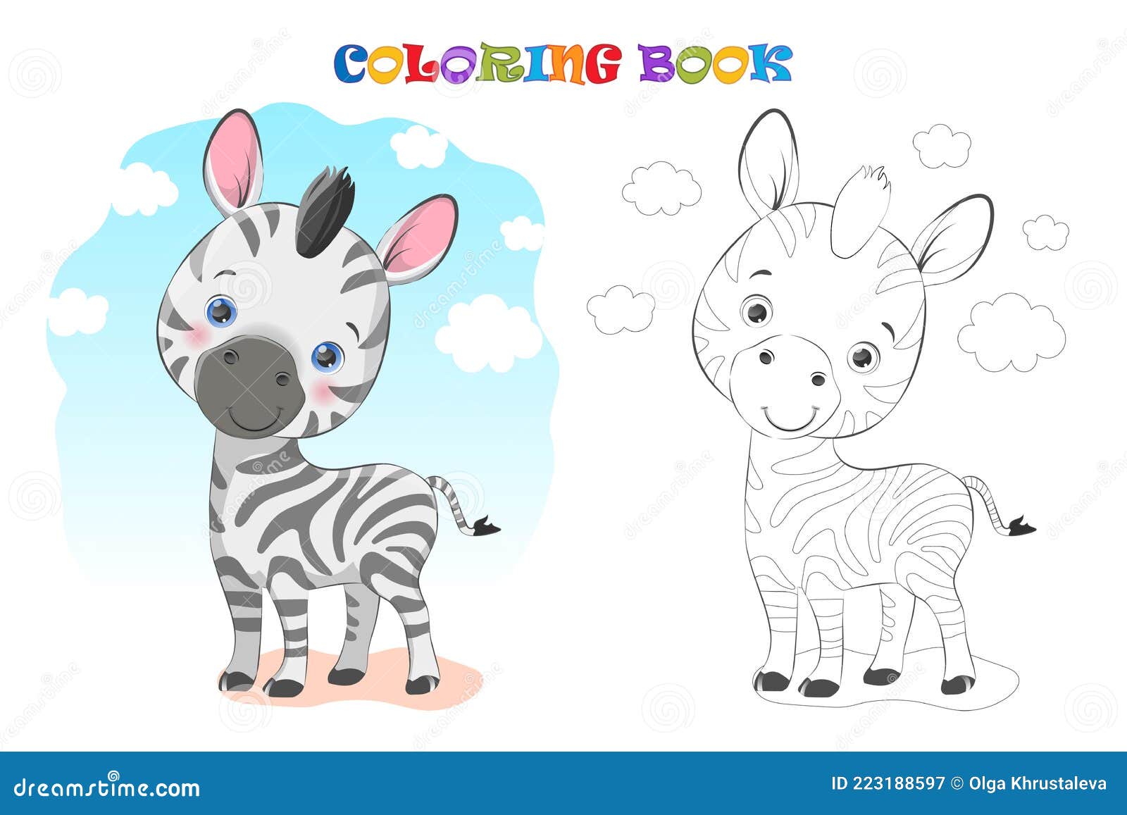 Animal Tirado Mão Para Pintar Com Amostra Zebra Dos Desenhos Animados  Ilustração do Vetor - Ilustração de bebê, branco: 153349731