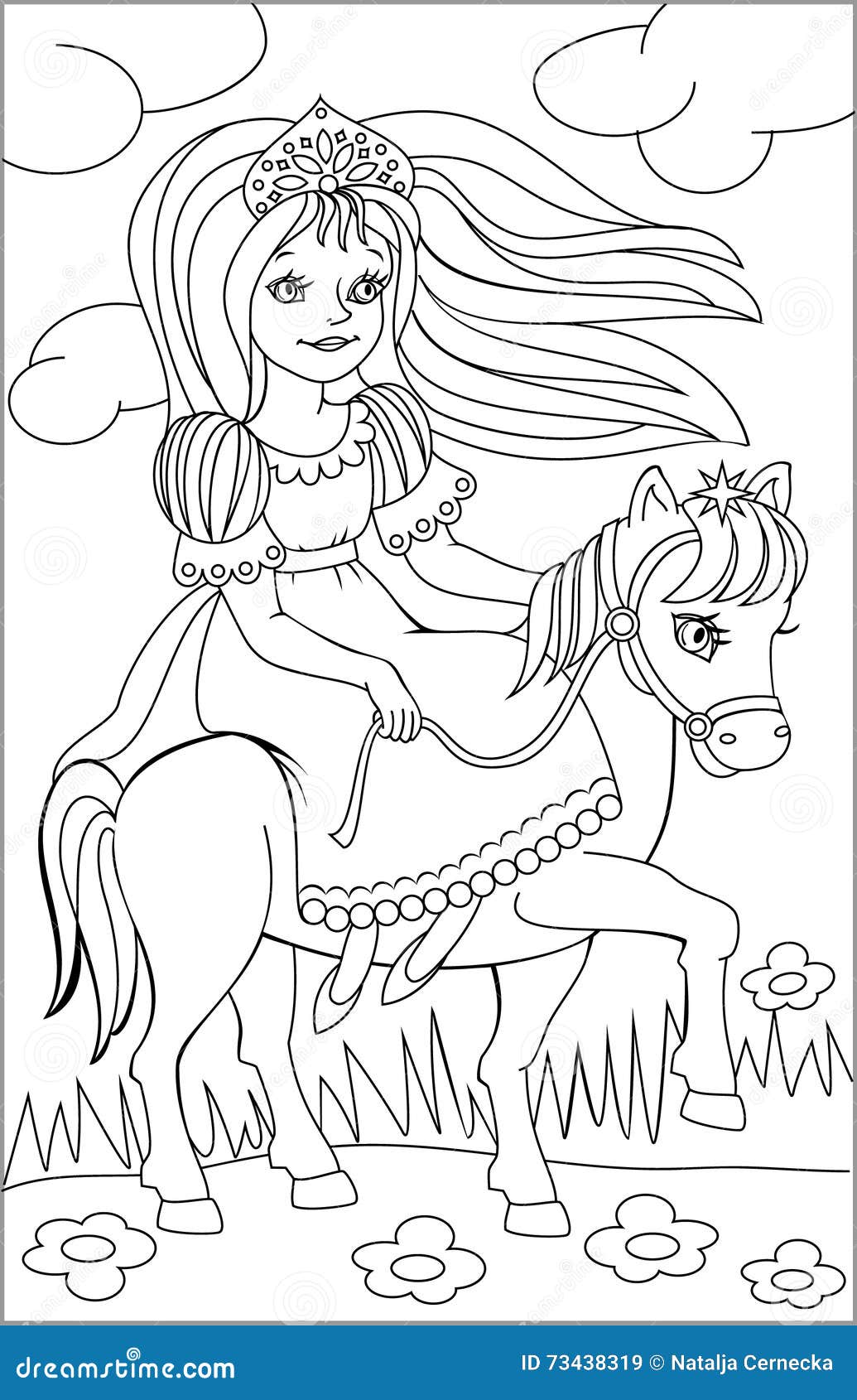 Página Con El Dibujo Blanco Y Negro De La Princesa Del Montar a Caballo Para  Colorear Ilustración del Vector - Ilustración de extracto, caballo: 73438319