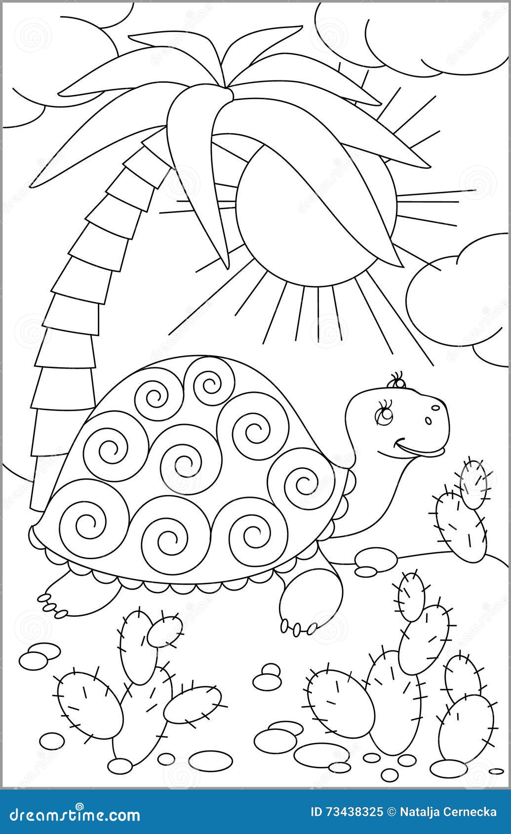 Página Con El Dibujo Blanco Y Negro De La Tortuga Para Colorear Ilustración  del Vector - Ilustración de palma, historieta: 73438325