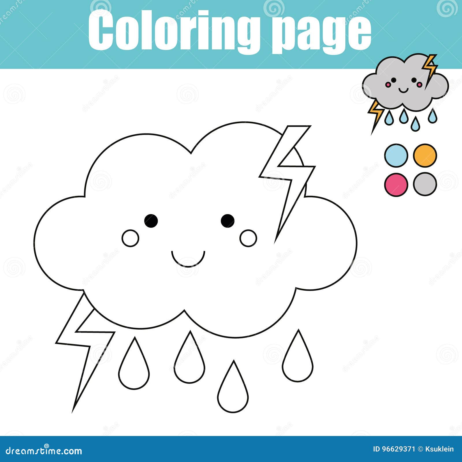Rastrear e colorir nuvem de chuva bonita. jogo educativo para