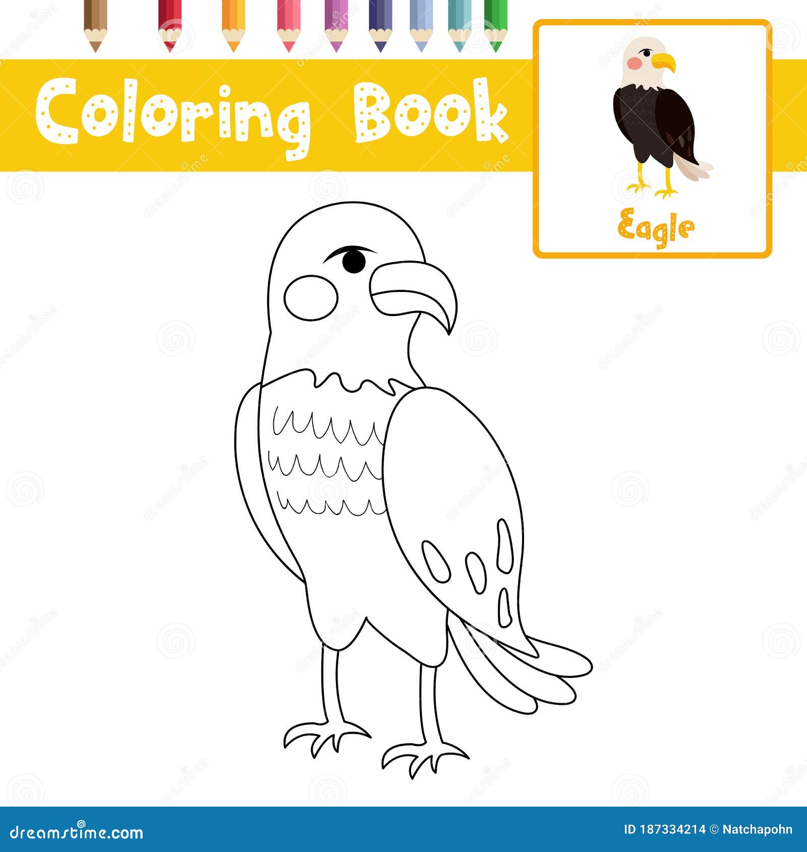 Página De Color águila De Pie Personaje De Dibujos Animados Animales  Ilustración Vectorial Ilustración del Vector - Ilustración de  entrenamiento, acortar: 187334214