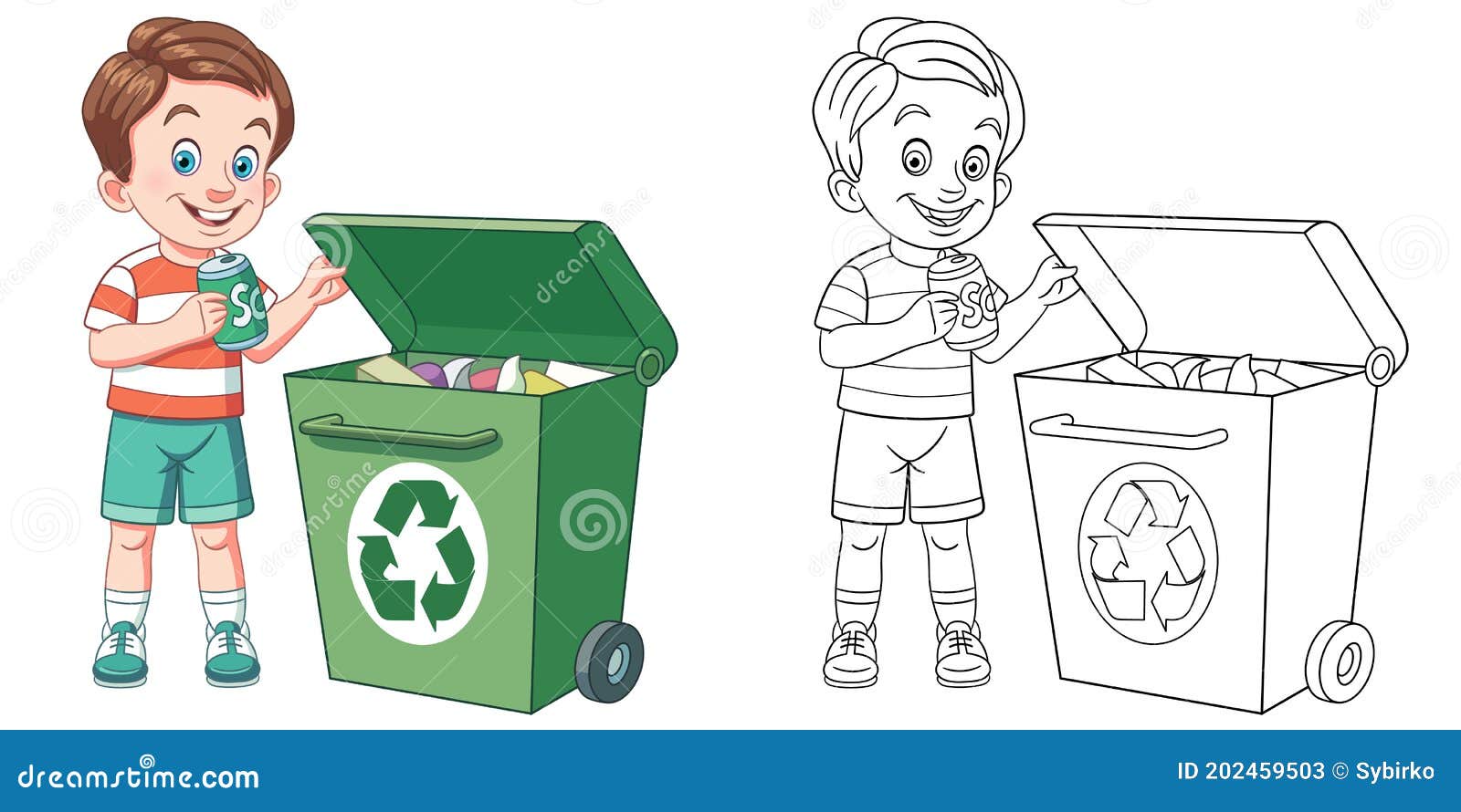 Página De Color Con El Niño Ordenando La Basura Ilustración del Vector -  Ilustración de recicle, feliz: 202459503