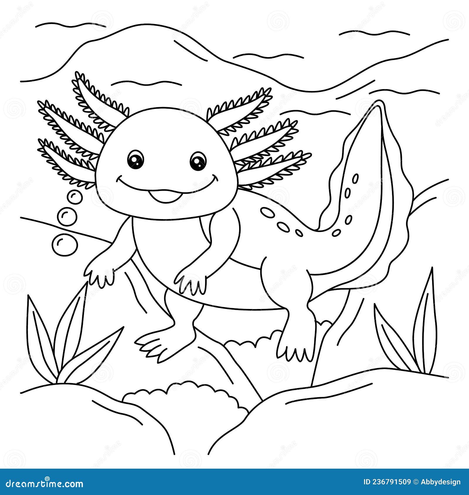 Página De Coloración De Axolotl Para Niños Ilustración del Vector -  Ilustración de colorante, fauna: 236791509