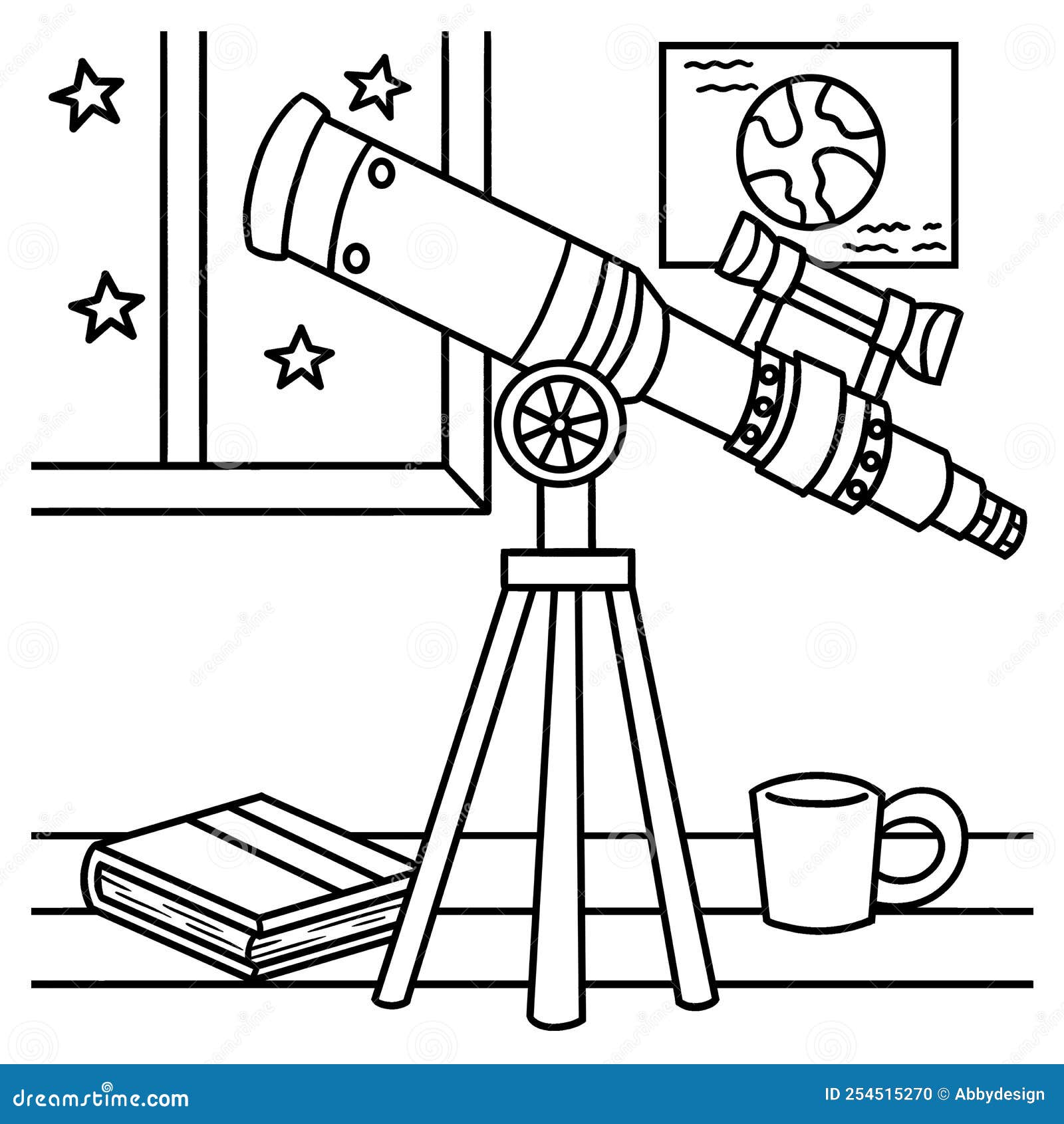 Página De Coloración Del Telescopio Para Niños Ilustración del Vector -  Ilustración de pictograma, silueta: 254515270