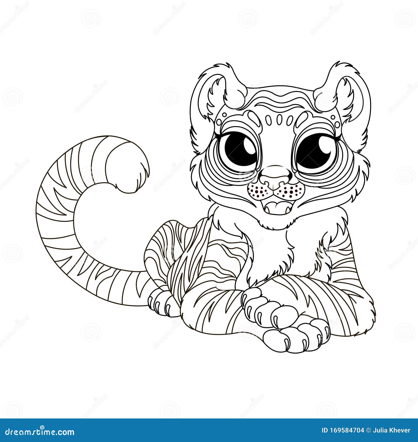 Página De Coloración Para Niños Con Encanto Tigre Tendido Ilustración del  Vector - Ilustración de arte, feliz: 169584704