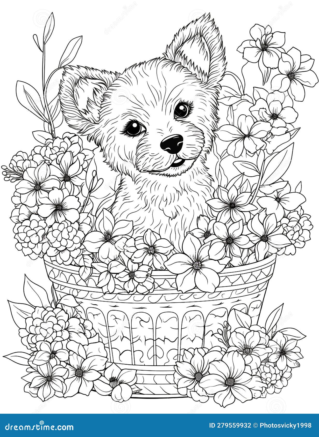 página para colorir. imagem para colorir com cachorro fofo ou cachorrinho.  conjunto de clipart de animais