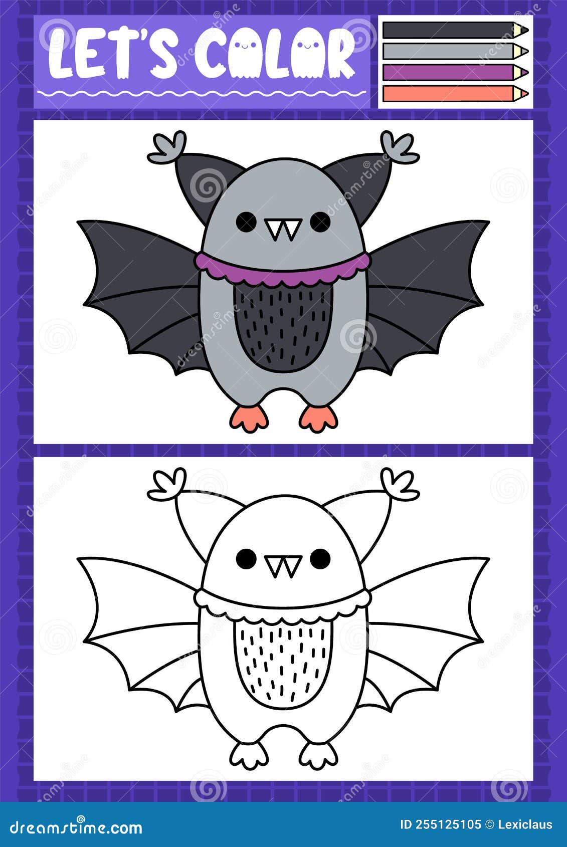 Página de livro de colorir para crianças com tema de halloween de morcego  fofo