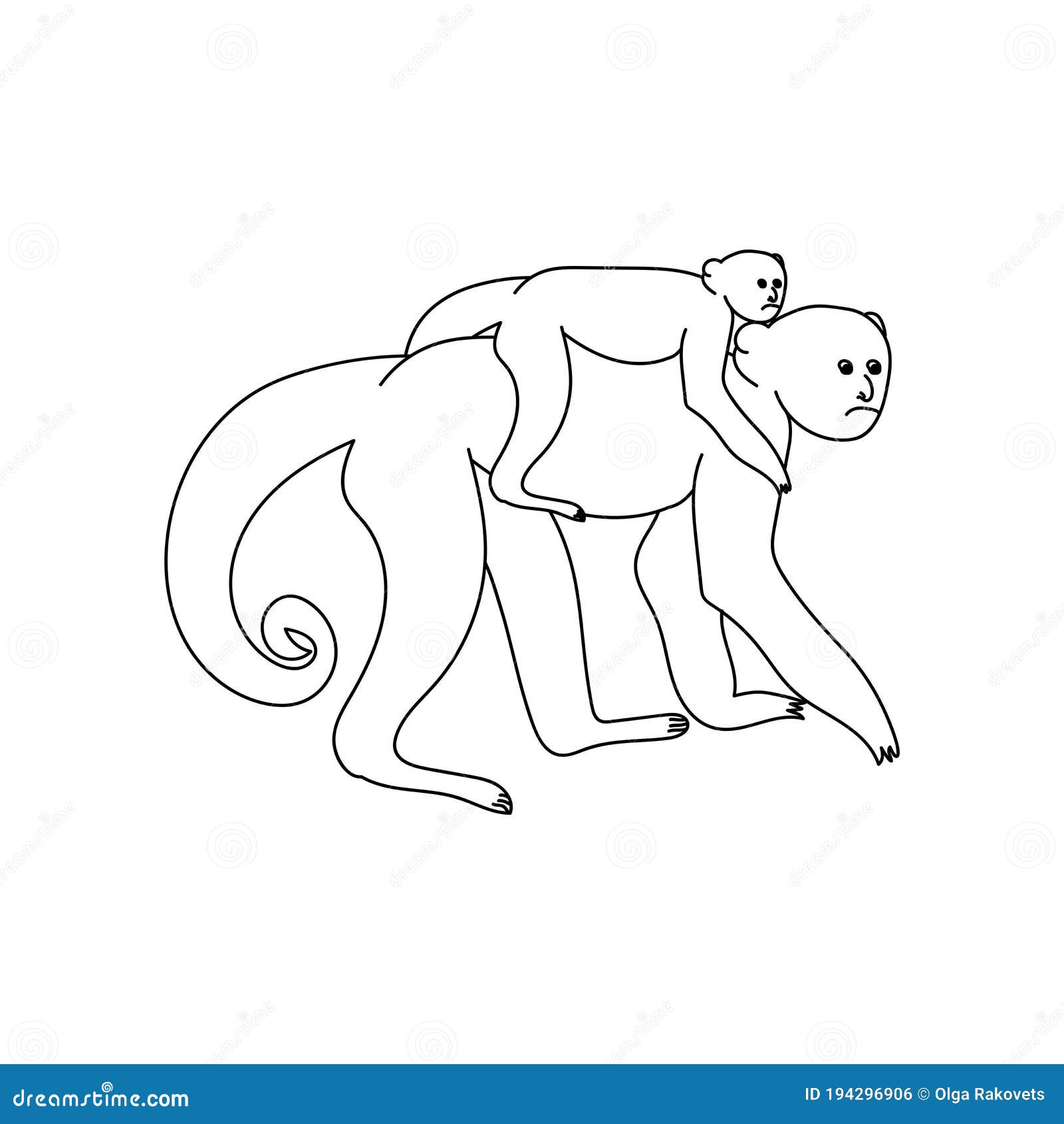 Ilustração de página para colorir de macaco