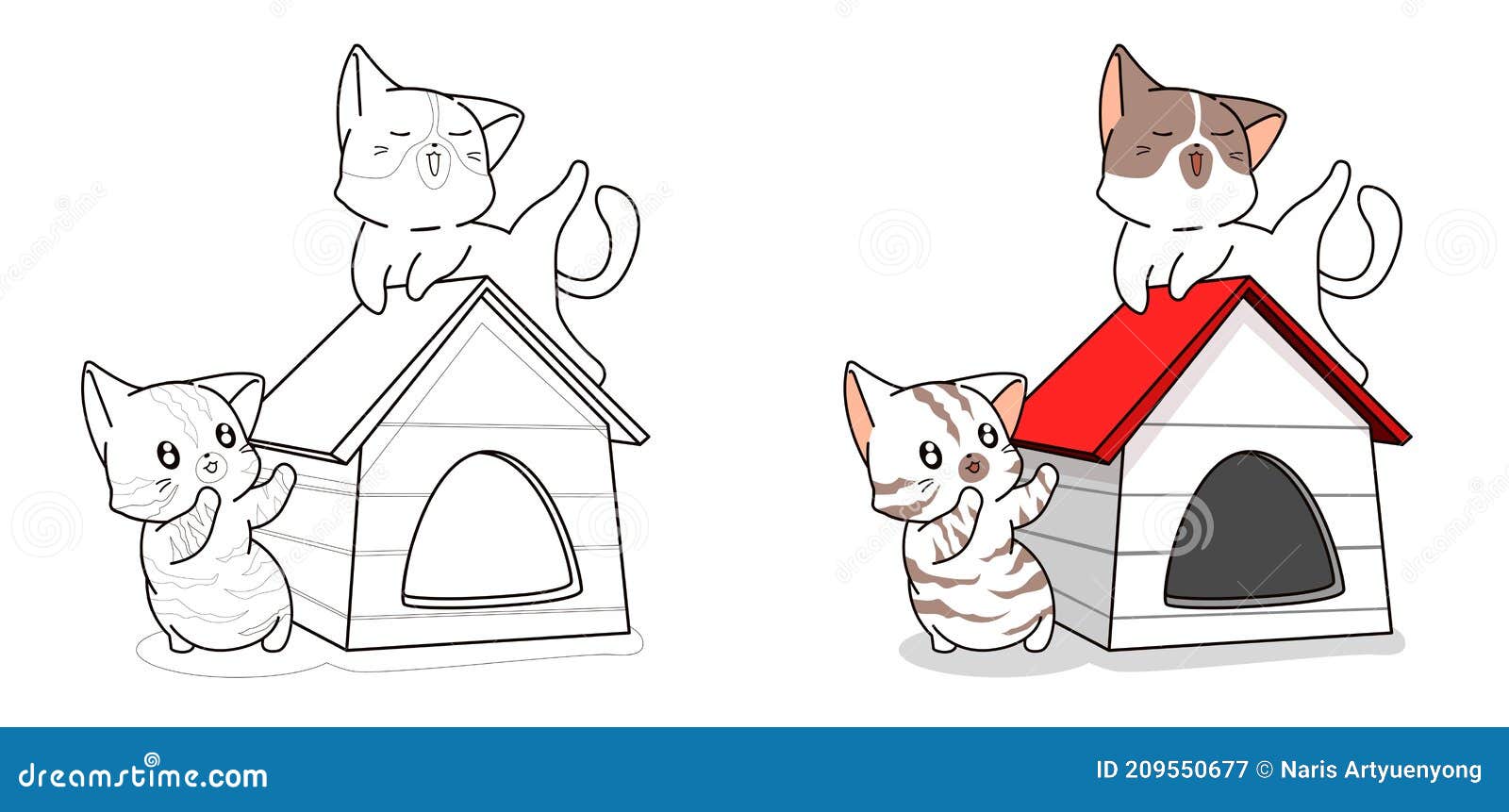 gatos bonitos estão felizes na página para colorir de desenho