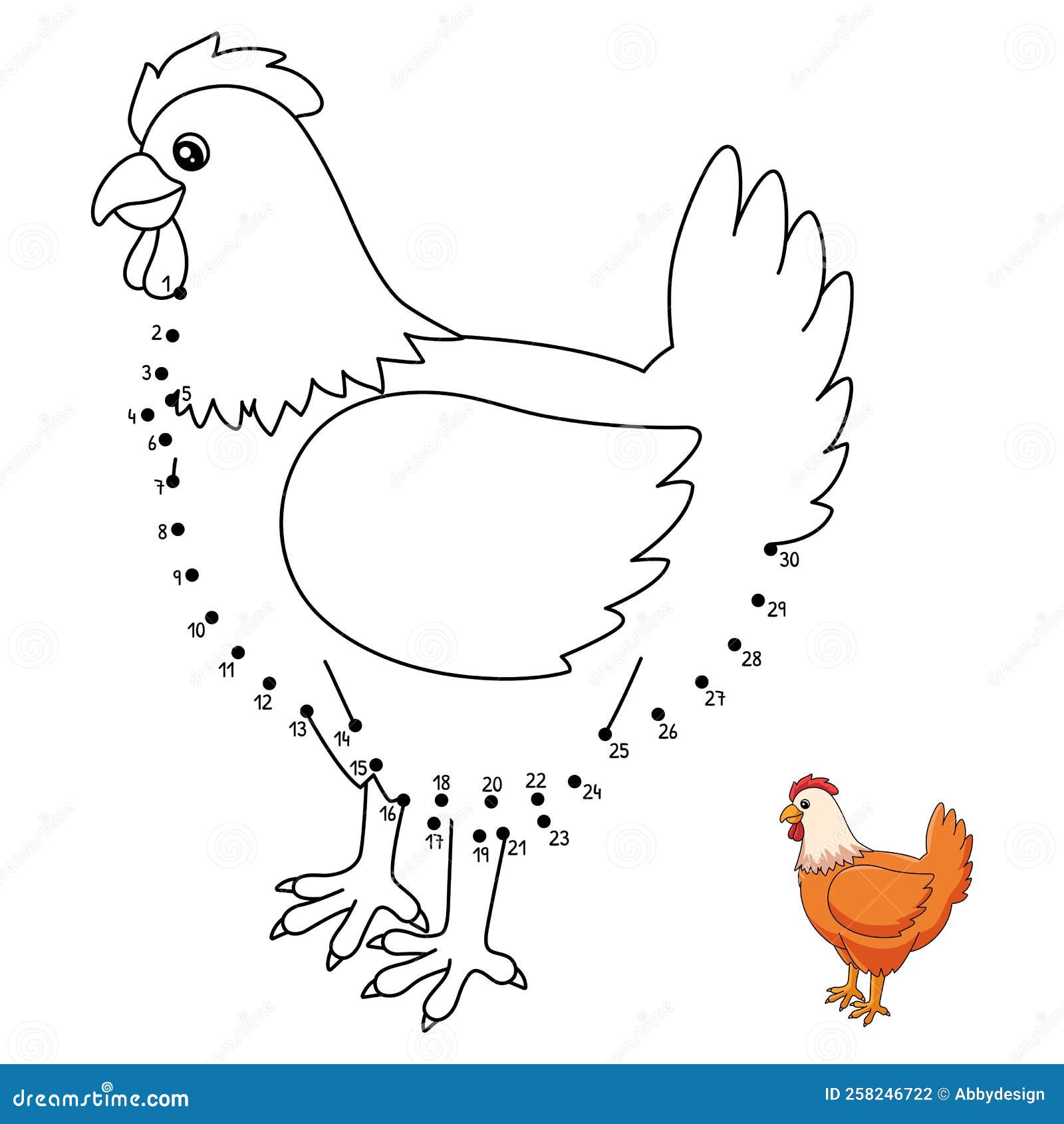 Uma página para colorir fofa e engraçada de uma galinha. fornece