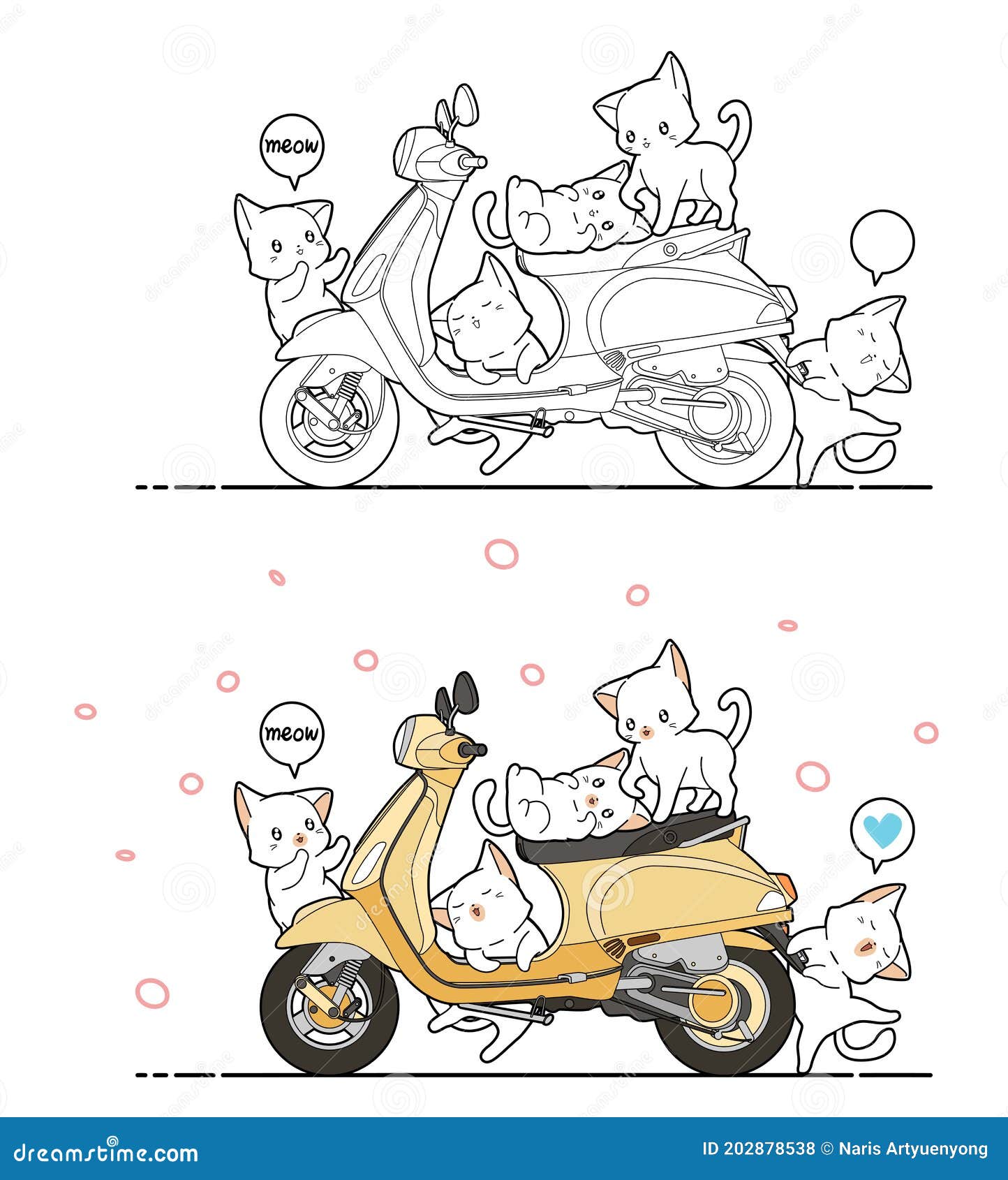 gatos bonitos e desenhos de motos para colorir para crianças