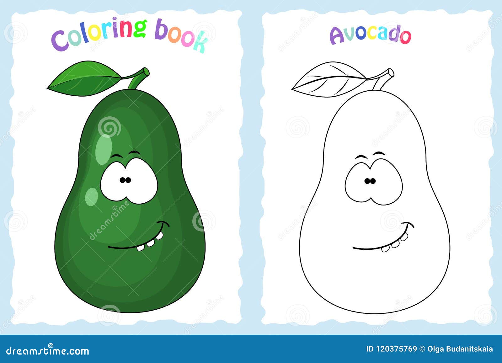 Página Del Libro De Colorear Para Los Niños Con El Aguacate Y El Sketc  Coloridos Ilustración del Vector - Ilustración de fruta, colorido: 120375769