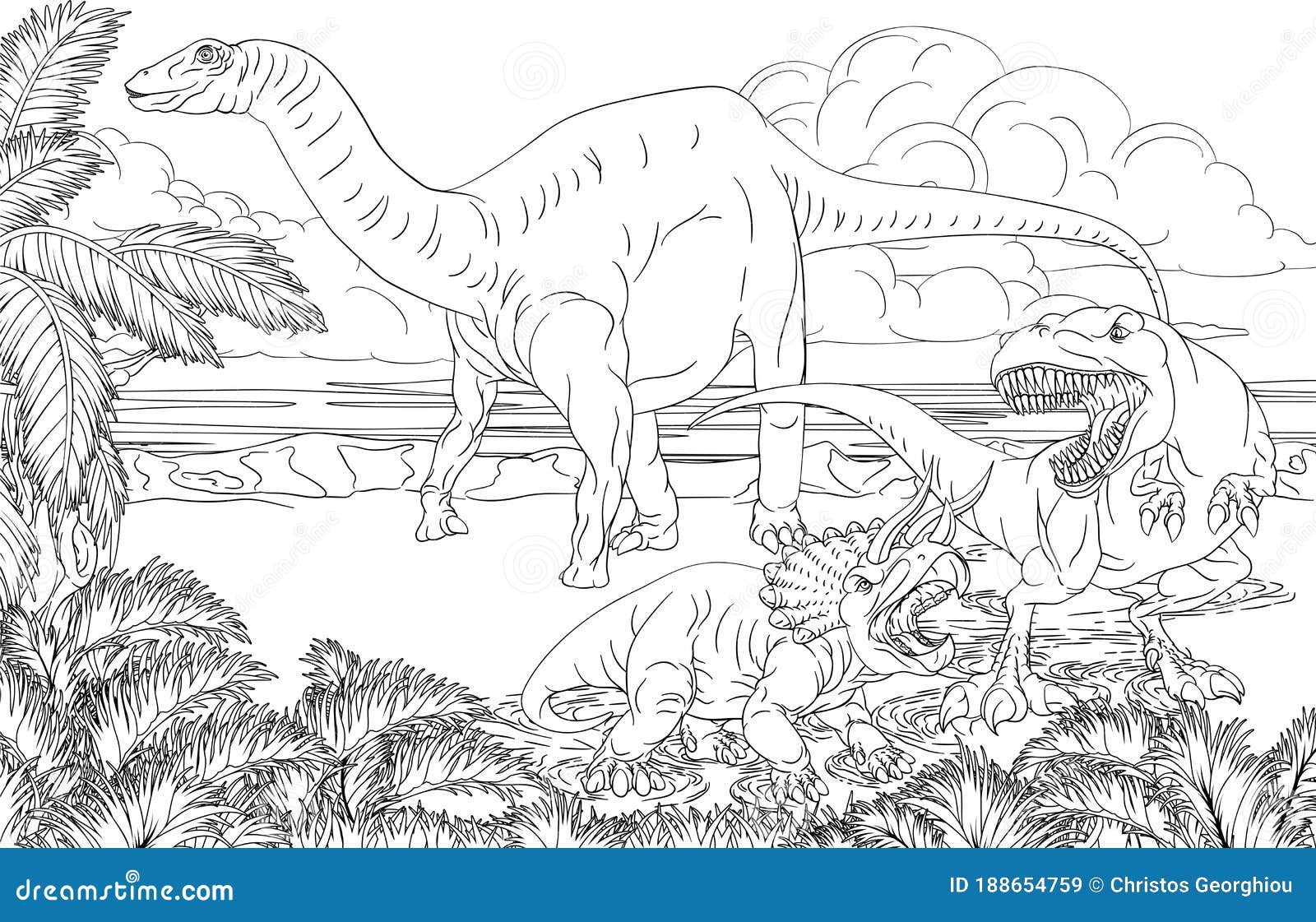 Página Do Livro De Colorir De Cena Do Dinossauro T Rex Ilustração do Vetor  - Ilustração de feroz, cena: 188054056