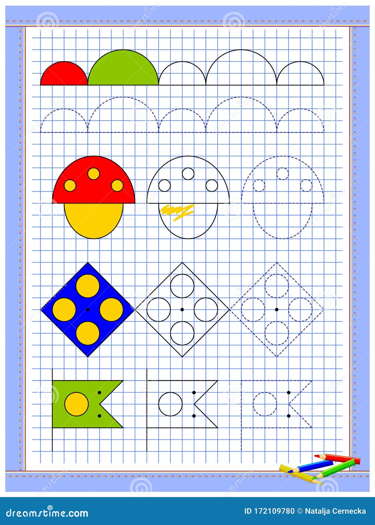 Página Educativa Para Niños Hoja De Cálculo Impresa En Papel Cuadrado Para  Niños Aprender a Dibujar Figuras Geométricas Ilustración del Vector -  Ilustración de prueba, forma: 172109780