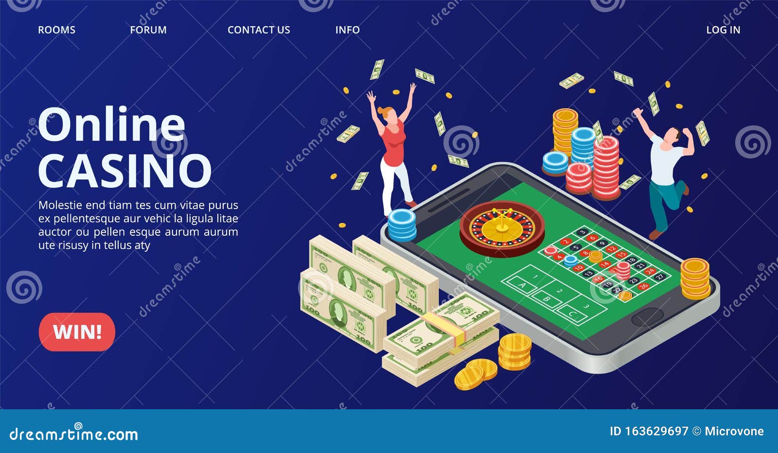 Casino online, jogos de azar online, ilustração isométrica de aplicativos  de jogos