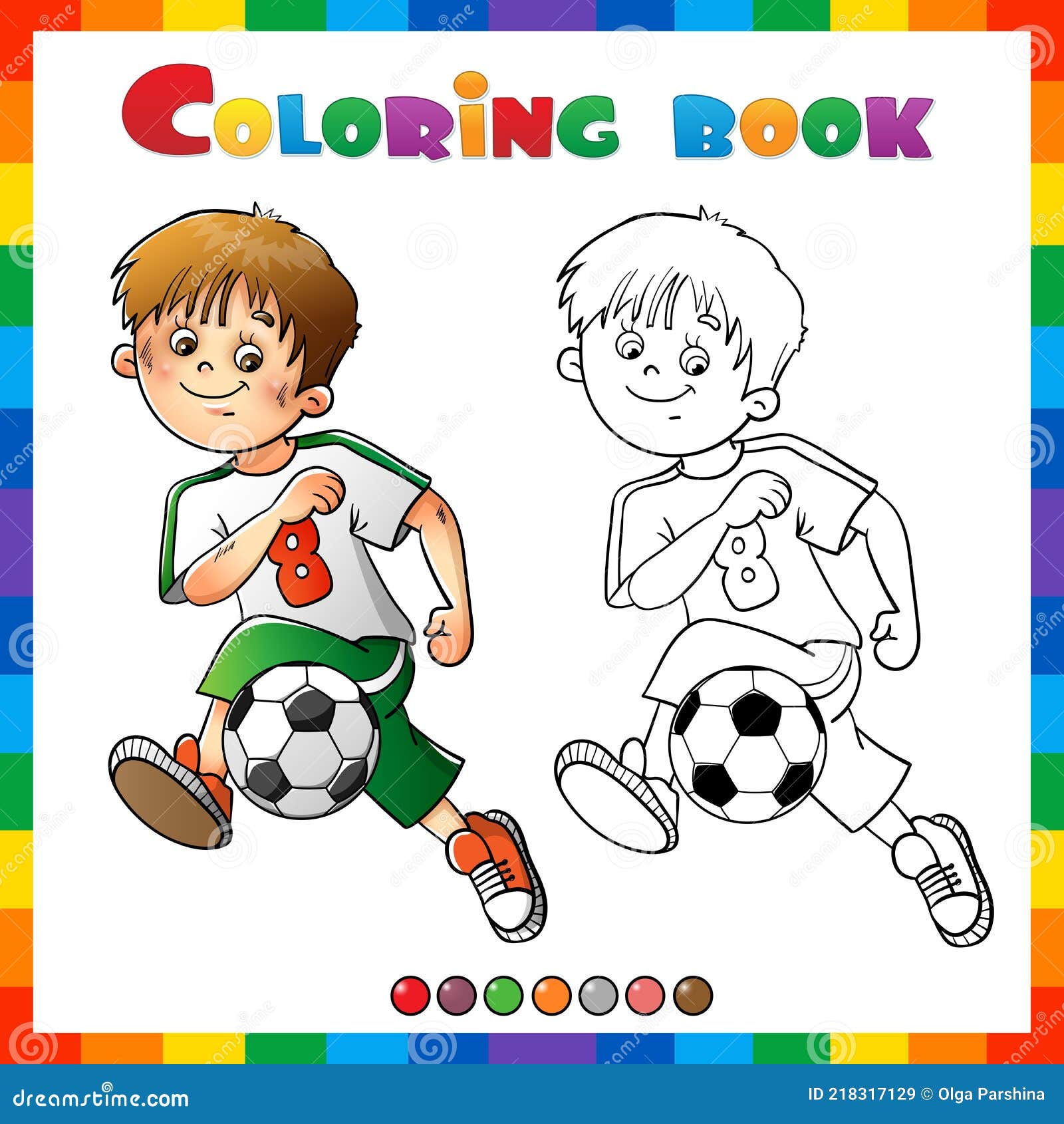 Página Para Colorear Esquema De Dibujos Animados Fútbol Niño. Libro Para  Colorear Para Niños Ilustración del Vector - Ilustración de corriendo,  ejercicio: 218317129