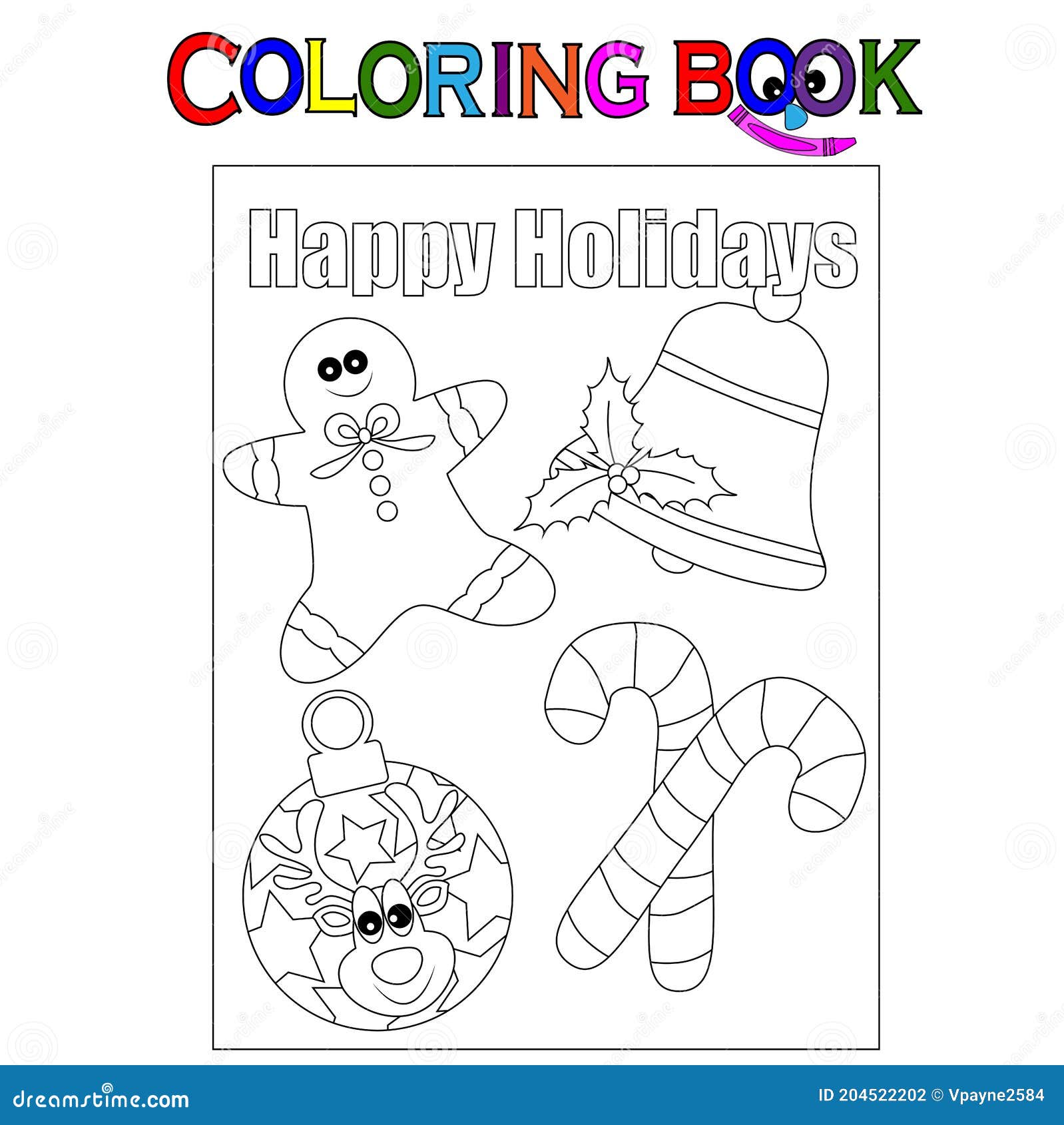 Páginas Para Colorear Para Niños. Vector Blanco Y Negro Para Colorear Libros.  Elementos Navideños. Ilustración del Vector - Ilustración de fuente,  colorido: 204522202