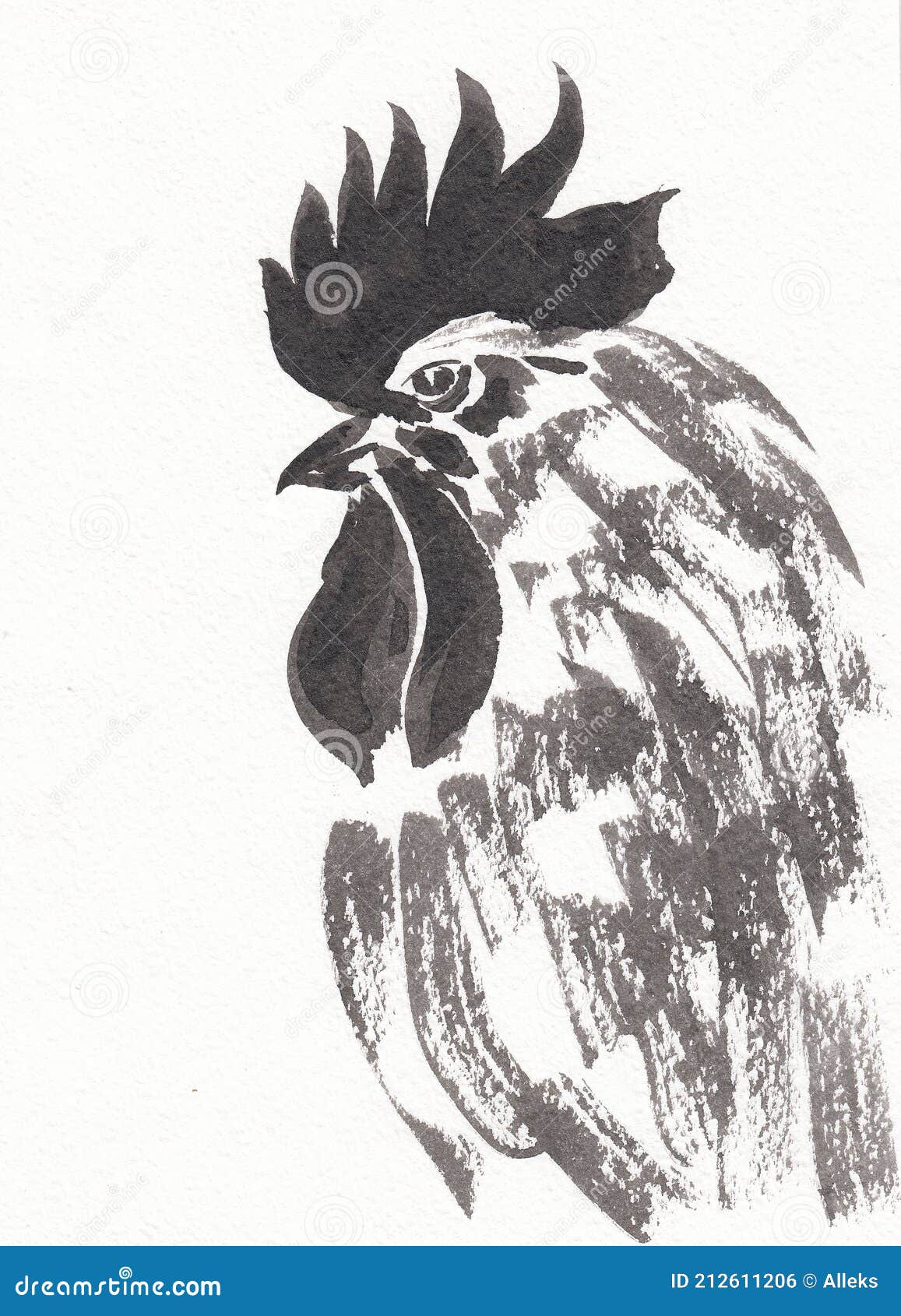 Pájaro Gallo Primer Plano Obra De Arte Retrato. Tinta China Mano Dibujada  En La Textura De Papel De Acuarela Stock de ilustración - Ilustración de  animal, actividad: 212611206