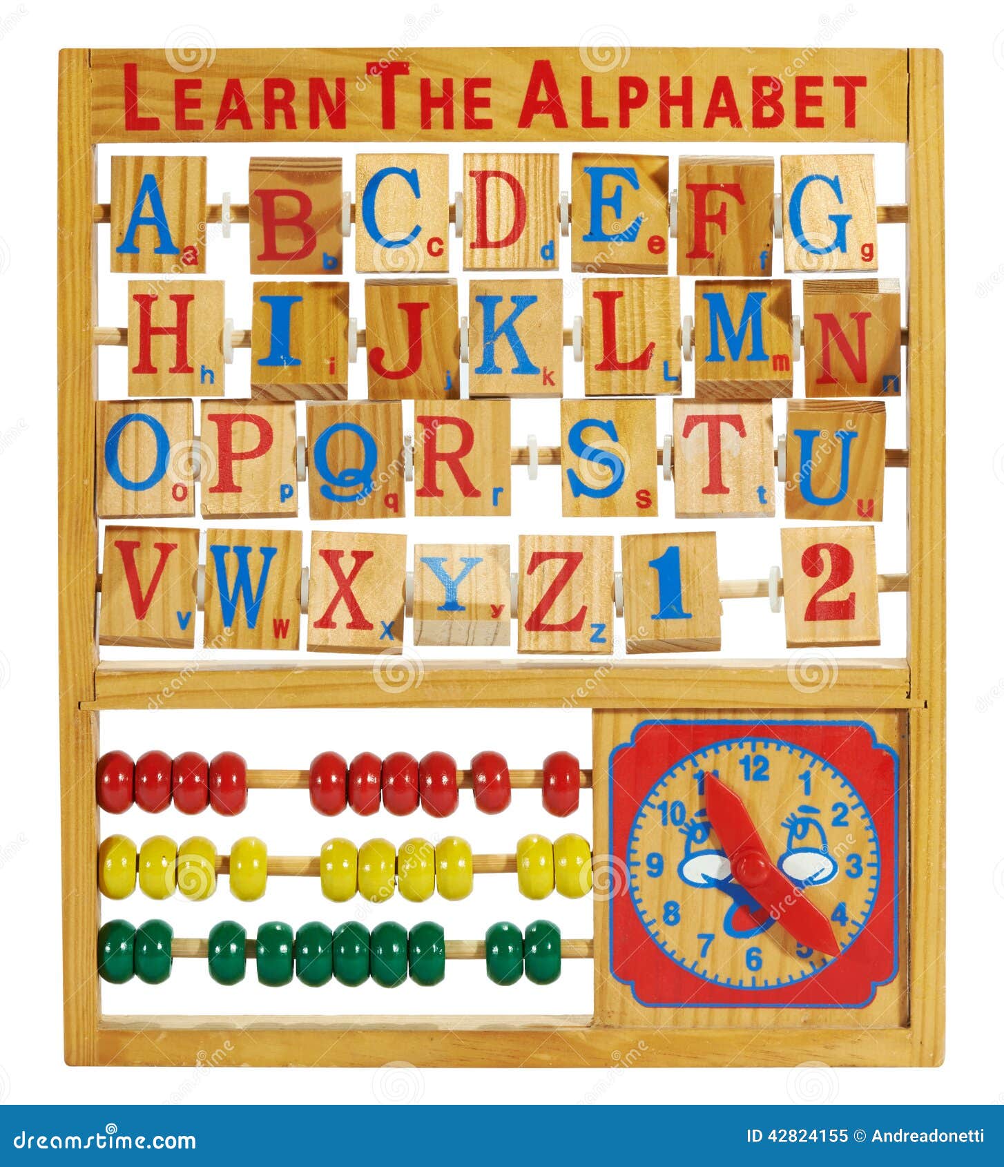 Retro Holz Spielzeug Alphabet Ständer Abakus Kinder Zählen Uhr Bildungs 