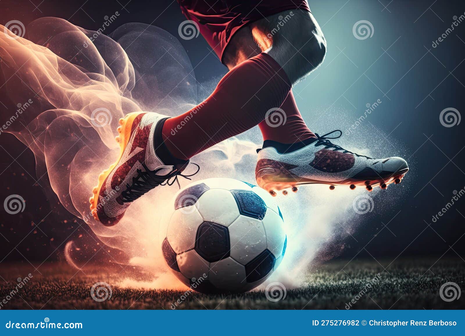 Jogador De Futebol Que Corre O Fundo Da Bola. Imagem Baixa Do Ângulo Da  Bola De Pontapé Do Menino Do Futebol No Campo De Treinamento Da Grama Foto  Royalty Free, Gravuras, Imagens