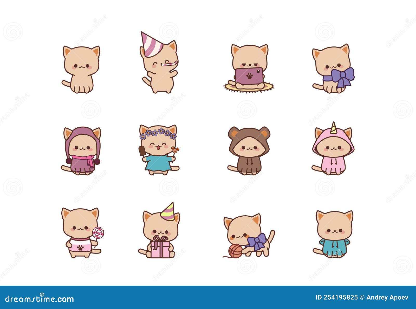 ilustração de gato fofo gato kawaii chibi estilo de desenho