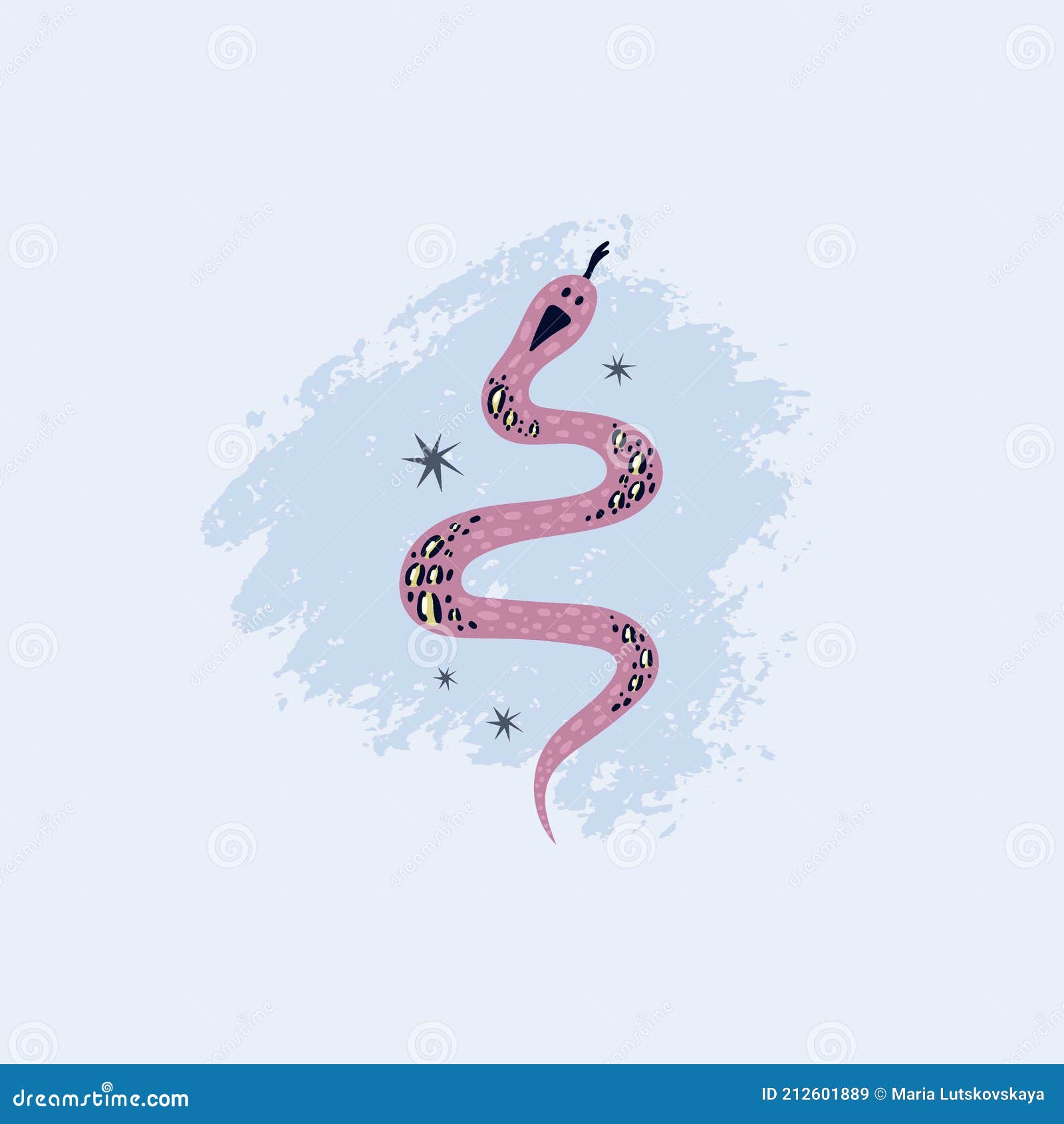 Pôster De Cobra. Cobras Cor-de-rosa E Azul Desenhadas à Mão Sobre