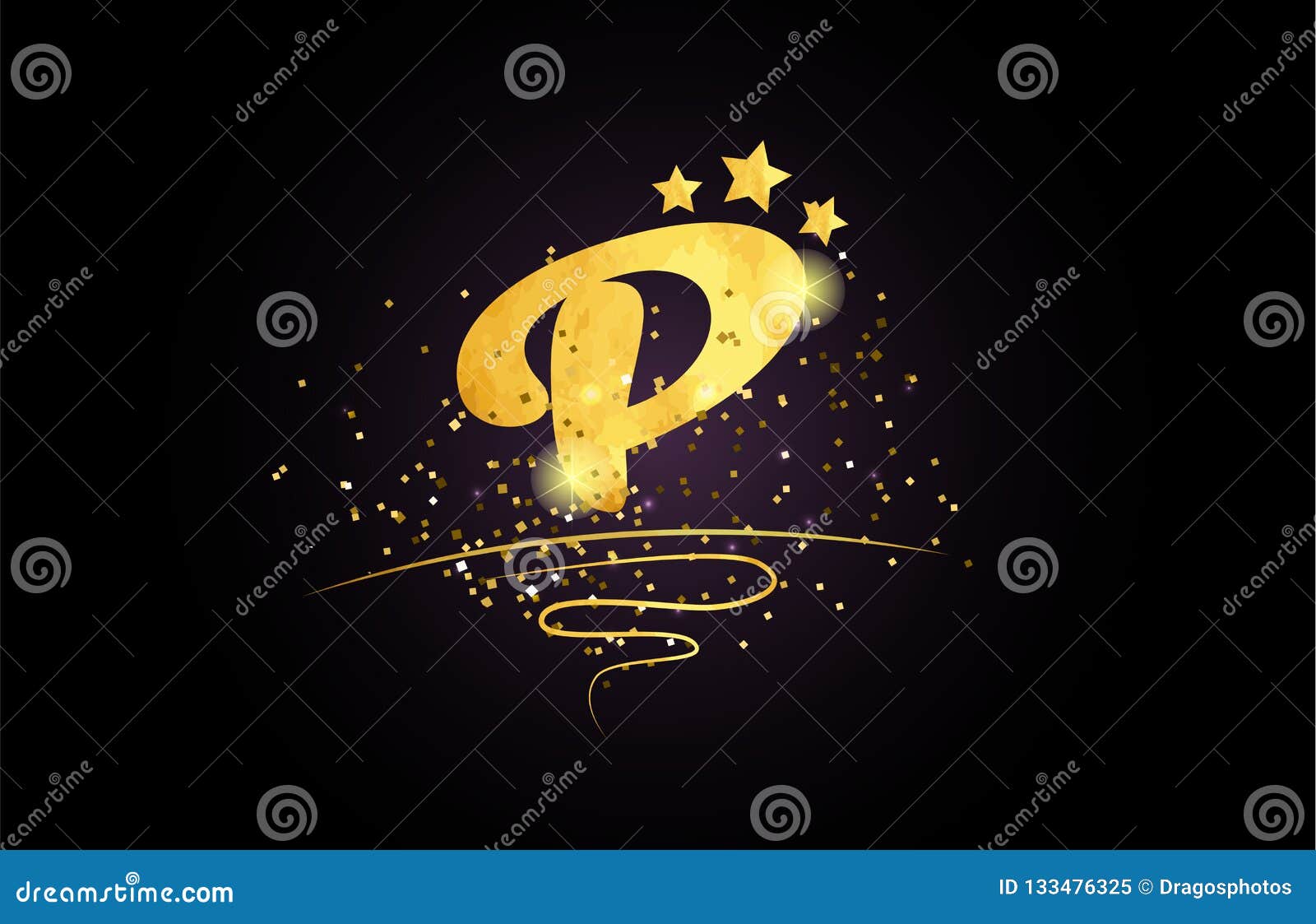 P Letter Alphabet Icon Design with Golden Star Stock Vector ...