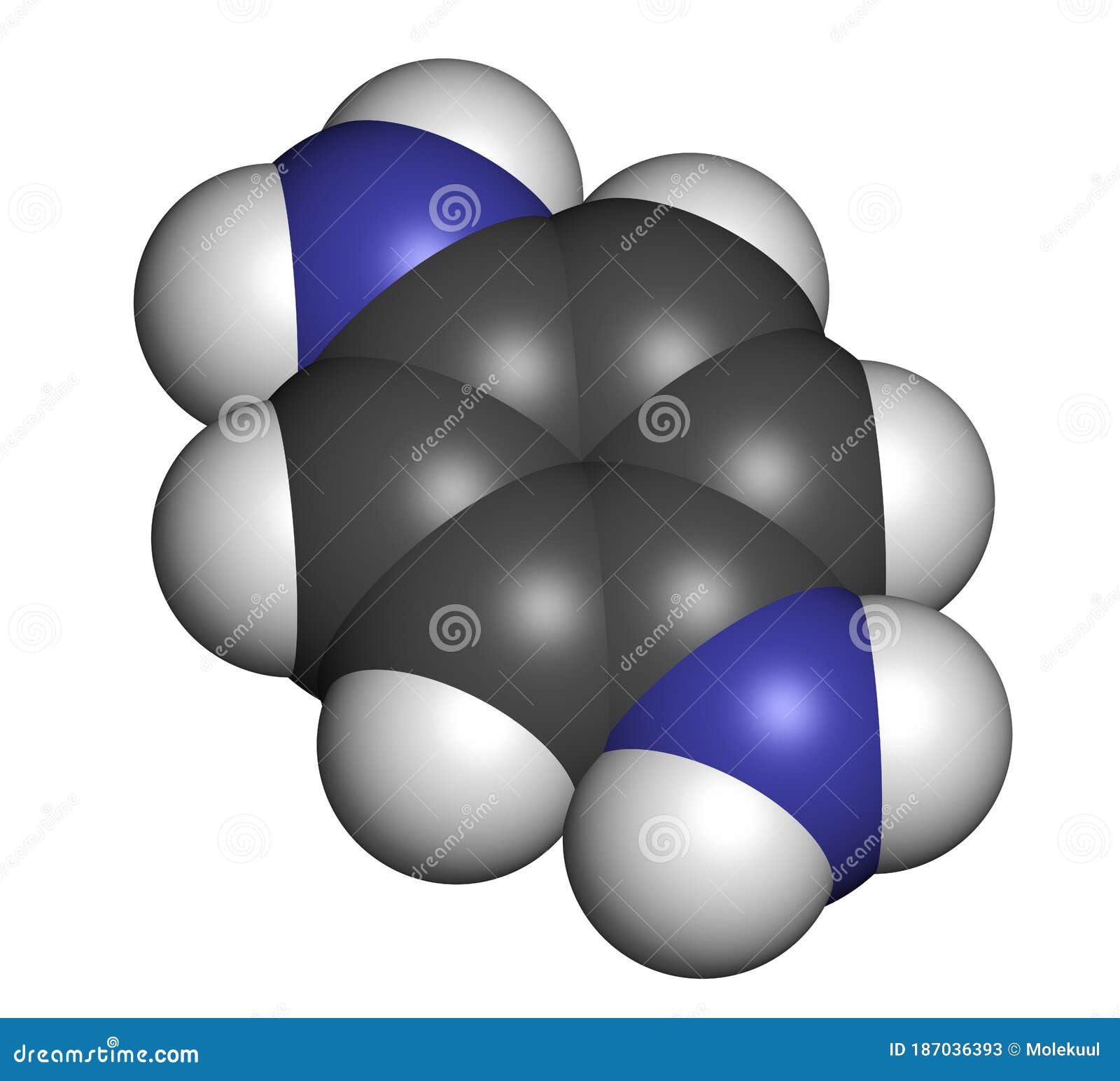 p-phenylenediamine (ppd) hair dye molecule. also precursor in polymer synthesis. known contact allergen, possibly carcinogenic
