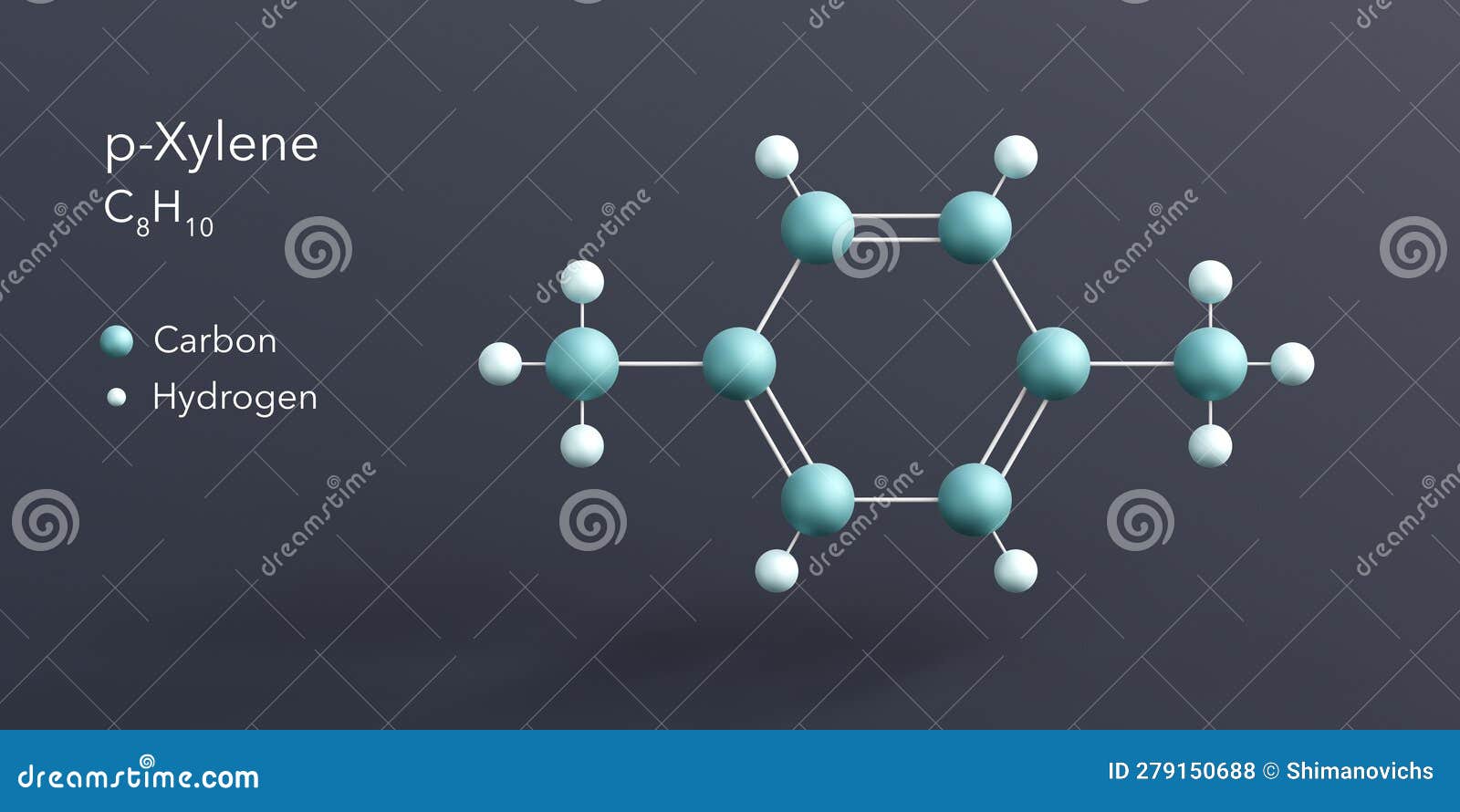 P-xylene Molecule 3d Rendering, Flat Molecular Structure with Chemical ...