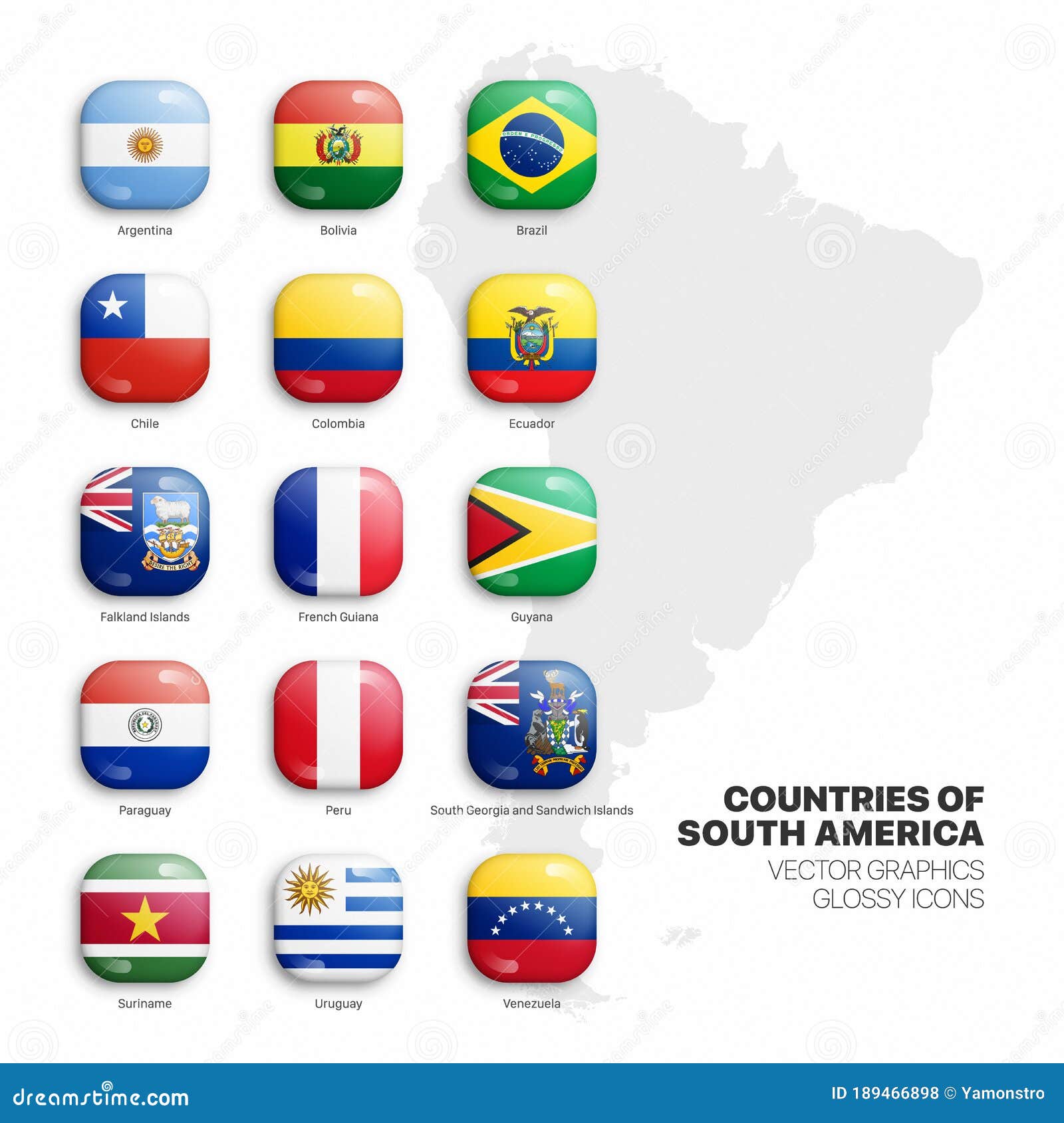 Conjunto de bandeiras nacionais oficiais de países da américa do sul  redondas de ícones brilhantes 3d