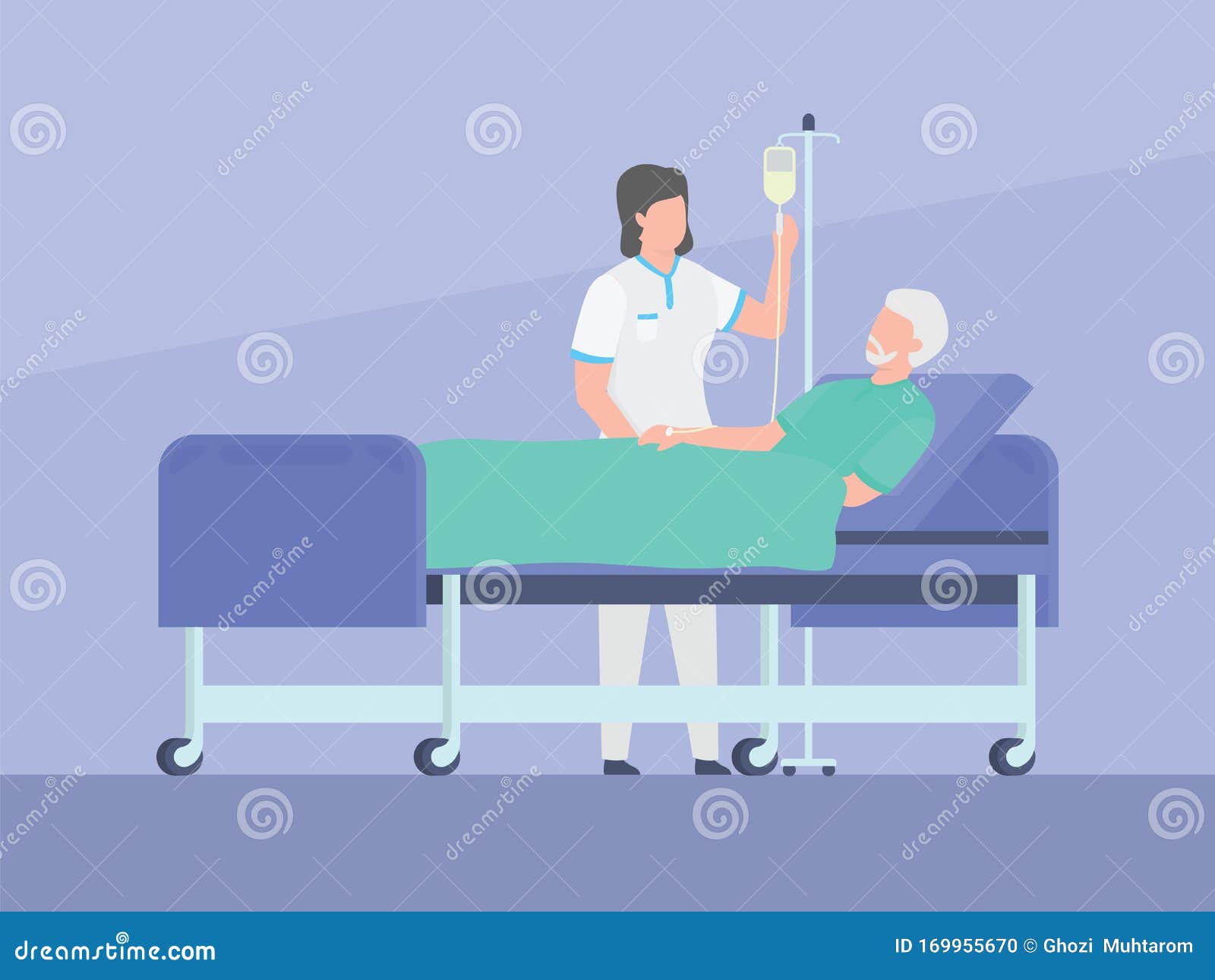 Pacientes Con Chequeo De Enfermería Infundidos Con Un Anciano Acostado En  La Cama Con Un Sencillo Estilo Plano Stock de ilustración - Ilustración de  enfermera, cure: 169955670