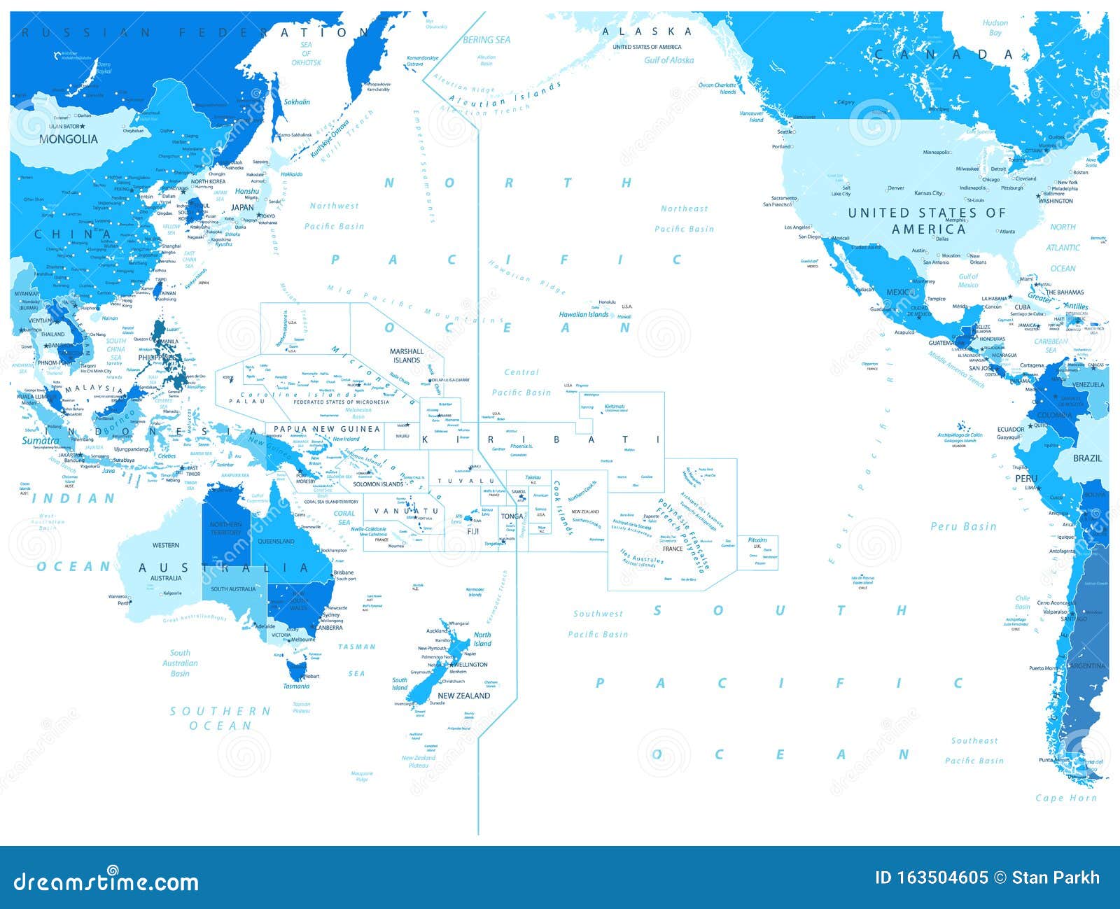 Pacific Ocean Blue Map Isolated on White Stock Vector Illustration of fiji, grid 163504605