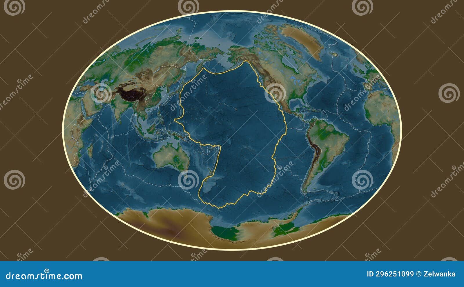 Pacific Plate Outlined. Fahey. Physical Stock Illustration