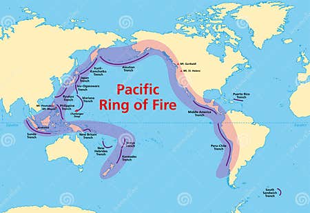 Pacific Ring of Fire, Also Known As Rim of Fire, Map with Ocean