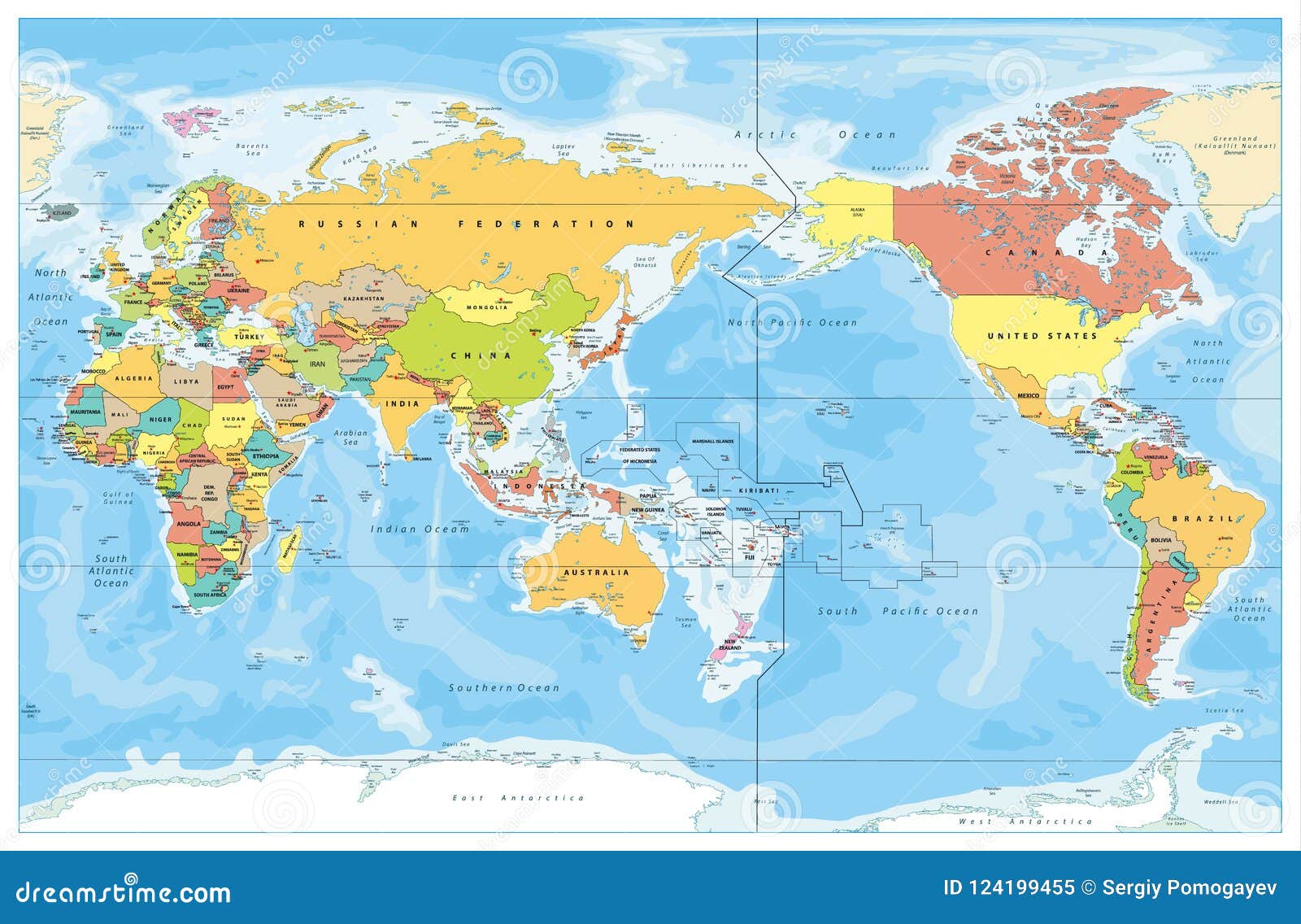 Pacifique A Centré La Carte Couleur Du Monde Illustration De