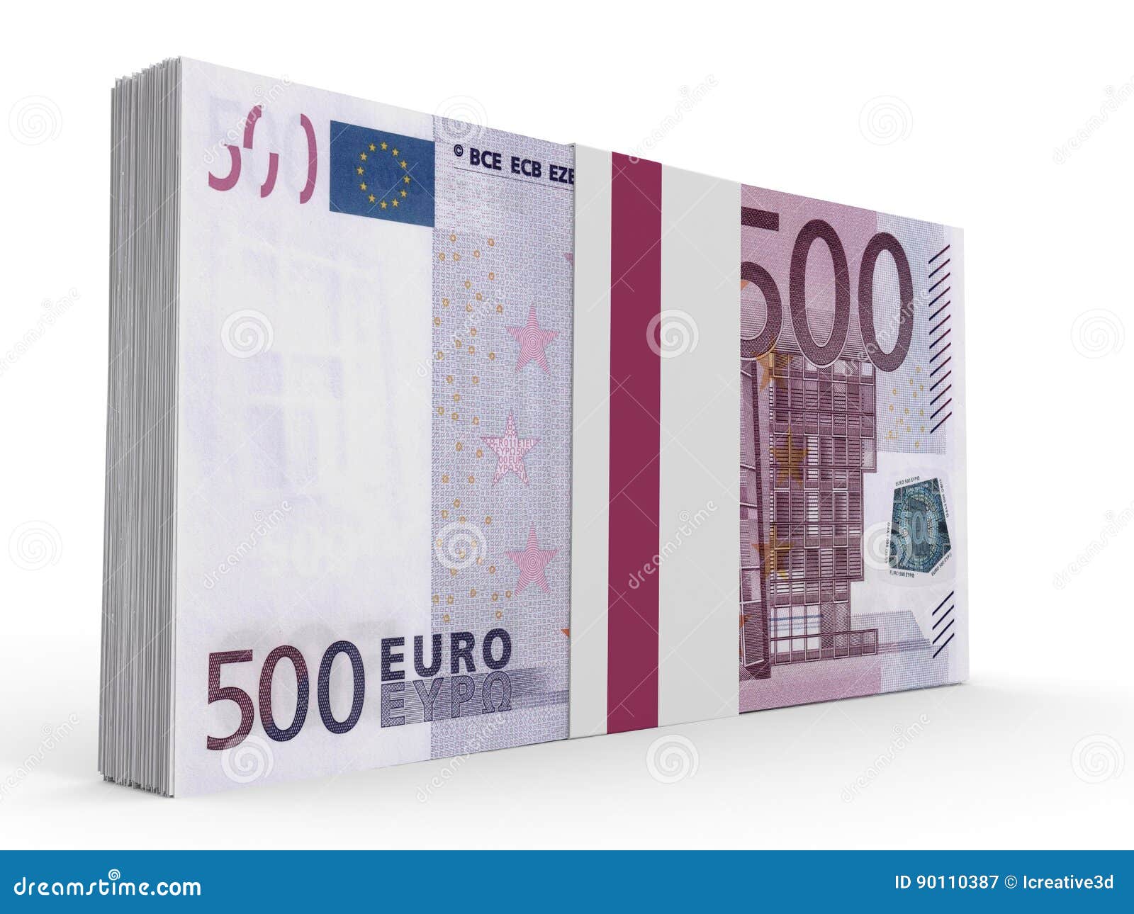 Pack of banknotes. Five hundred euros. 3D illustration.