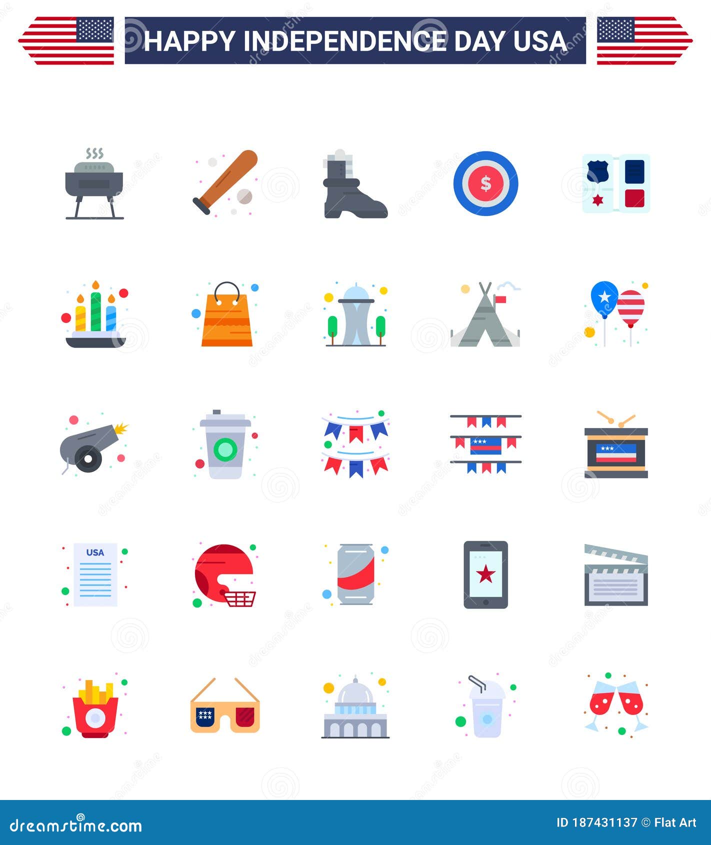 pack of 25 creative usa independence day related flats of american; book; usa; maony; american