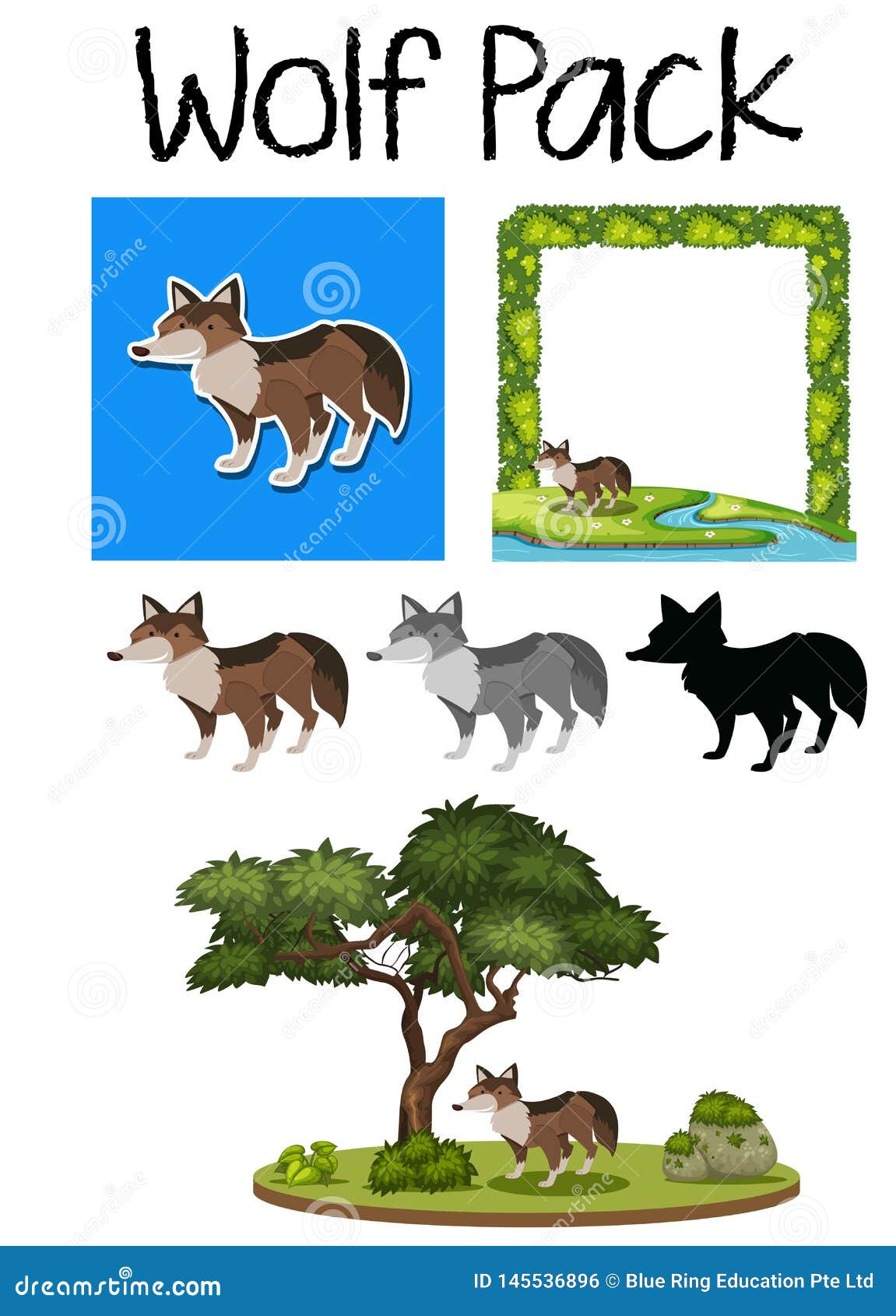 Download Pack of cute wolf stock vector. Illustration of vector ...