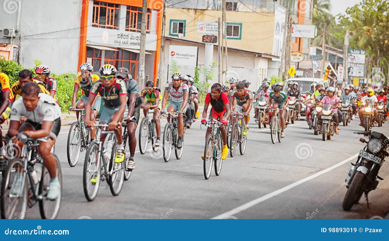 Pack of Cyclists in a Bicycle Race in Sri Lanka Editorial Stock Image