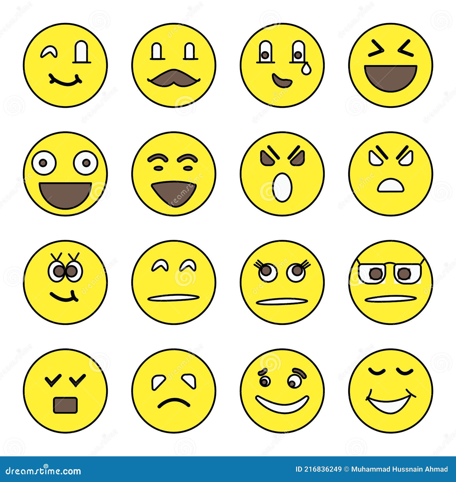 Pack of Emojis and Text Faces Icons Stock Illustration - Illustration ...