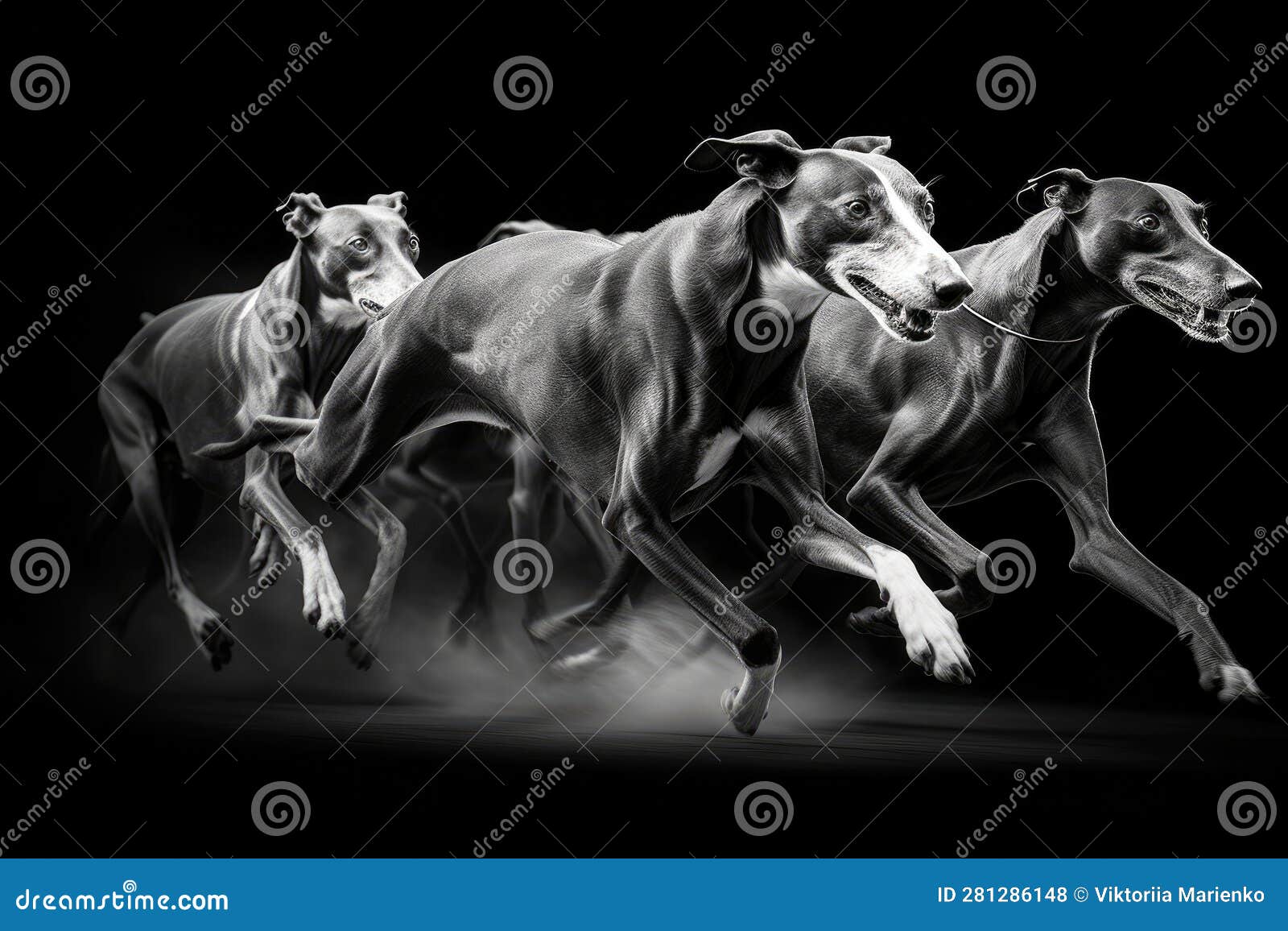 Pack of Hound Dogs in Black and White Stock Illustration Illustration
