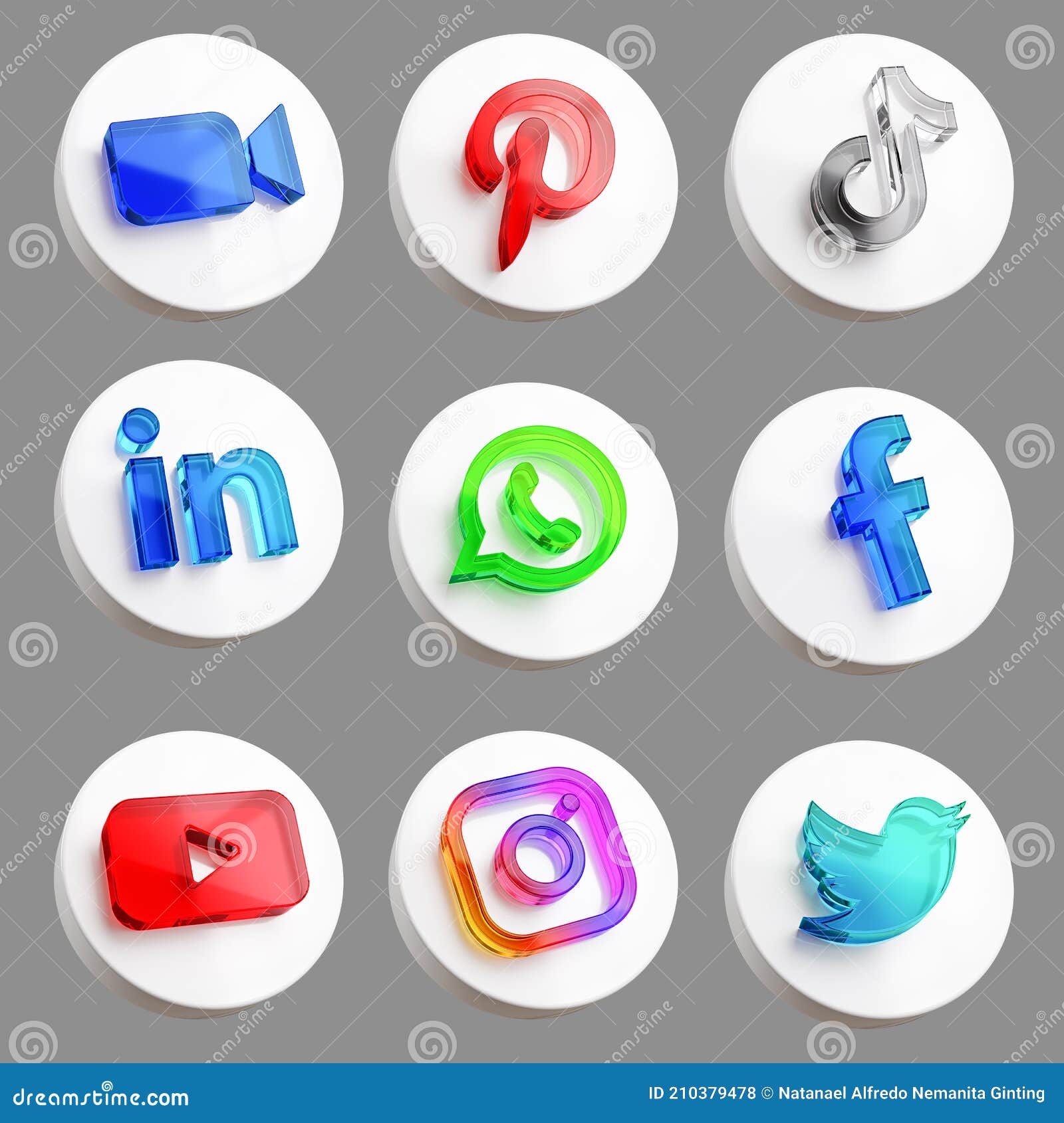 Pack Of Most Popular Social Media App Icon Acrylic Glass Icon Isolated