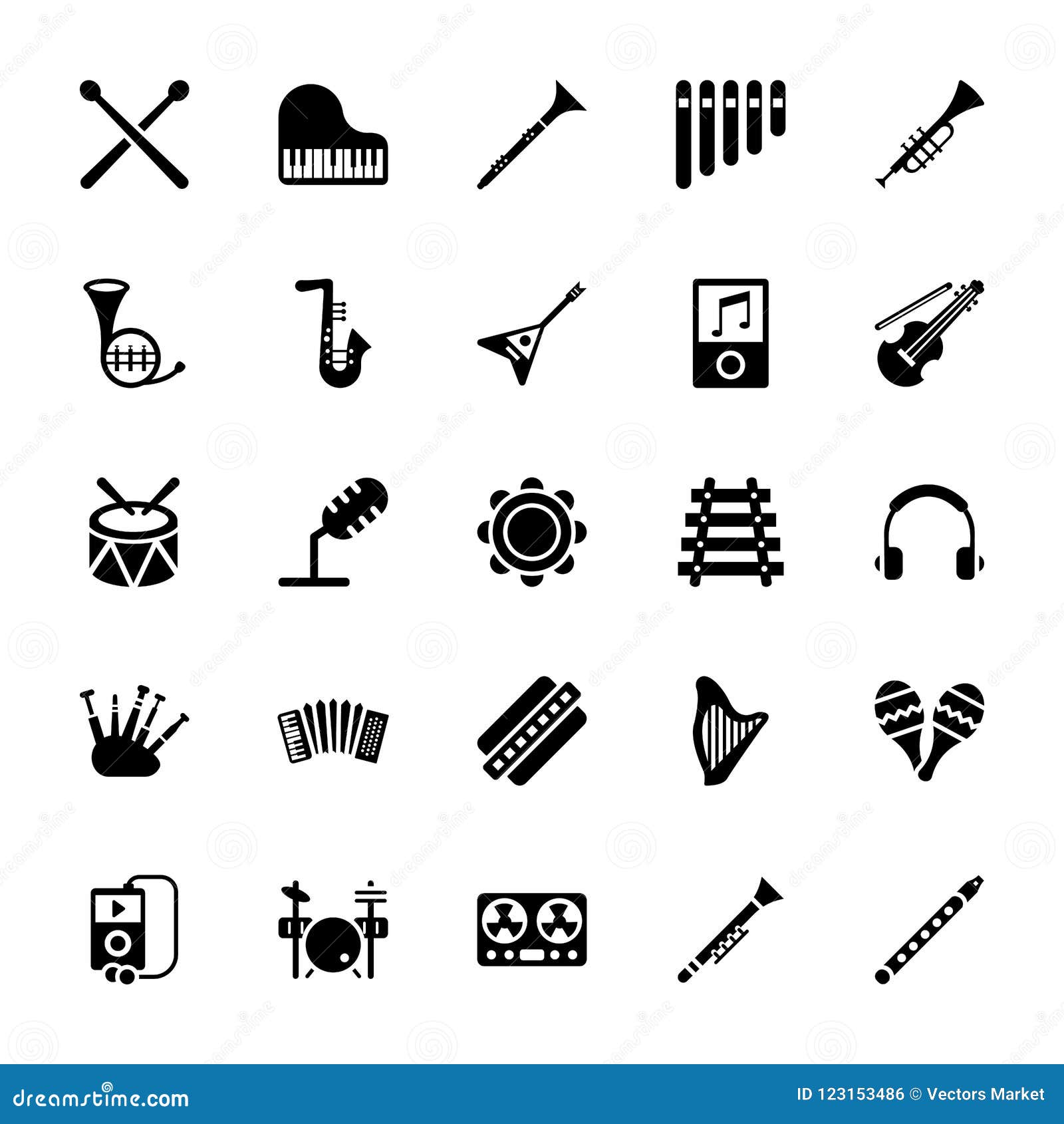 Music Glyph Icons Pack stock illustration. Illustration of accordion ...