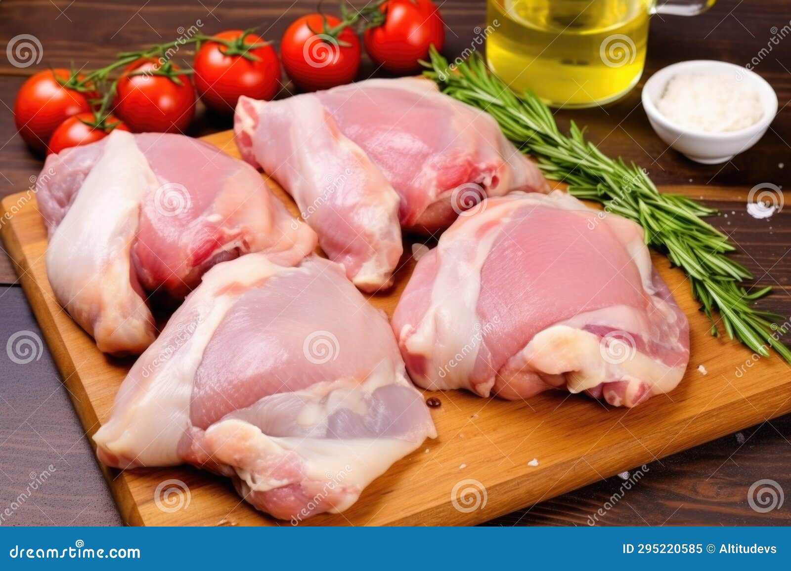 A Pack of Raw Chicken Thighs Next To Cooked Ones for Comparison Stock