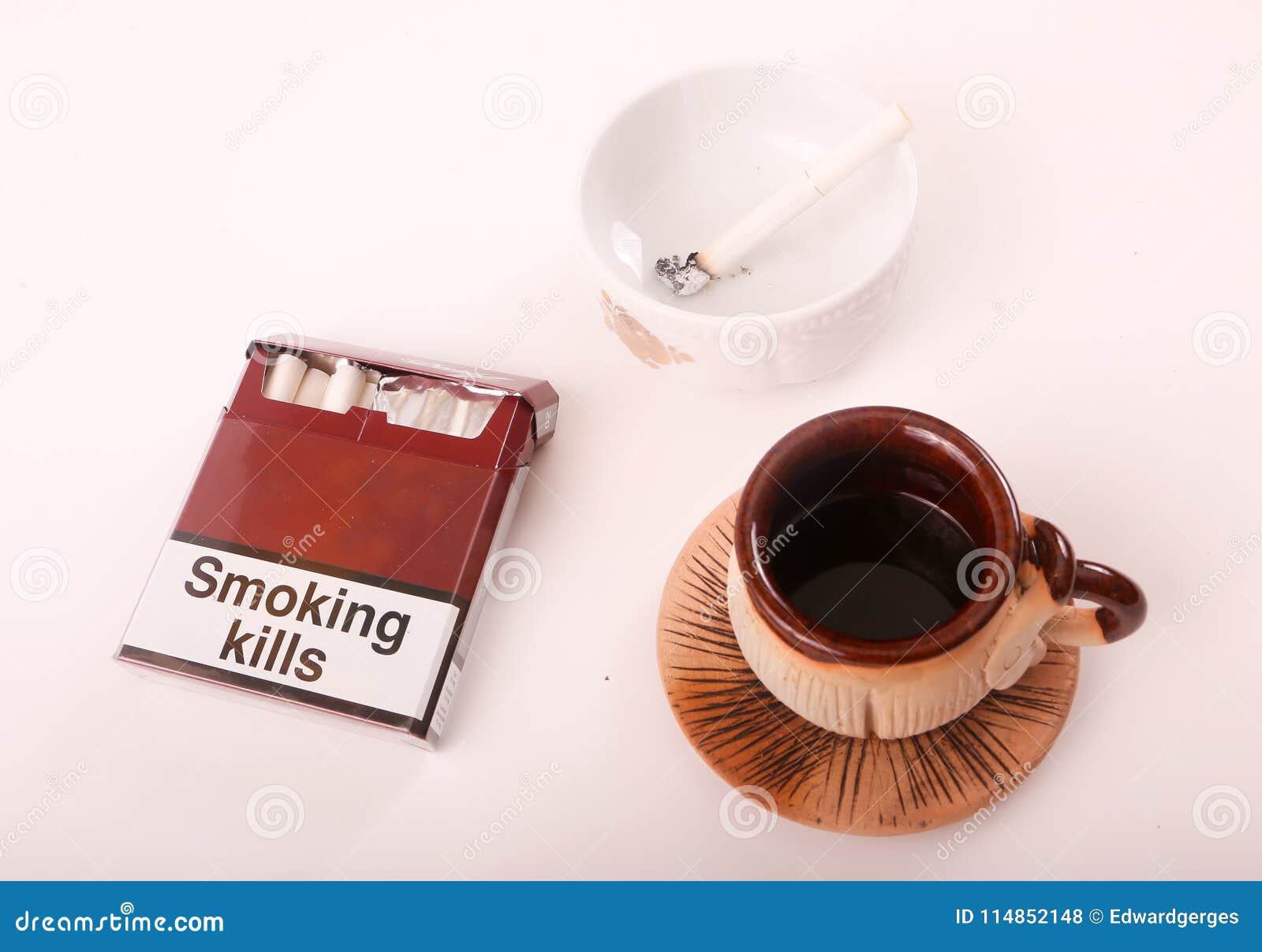 Cigarettes Box with Cup of Coffee Stock Photo Image of healthy