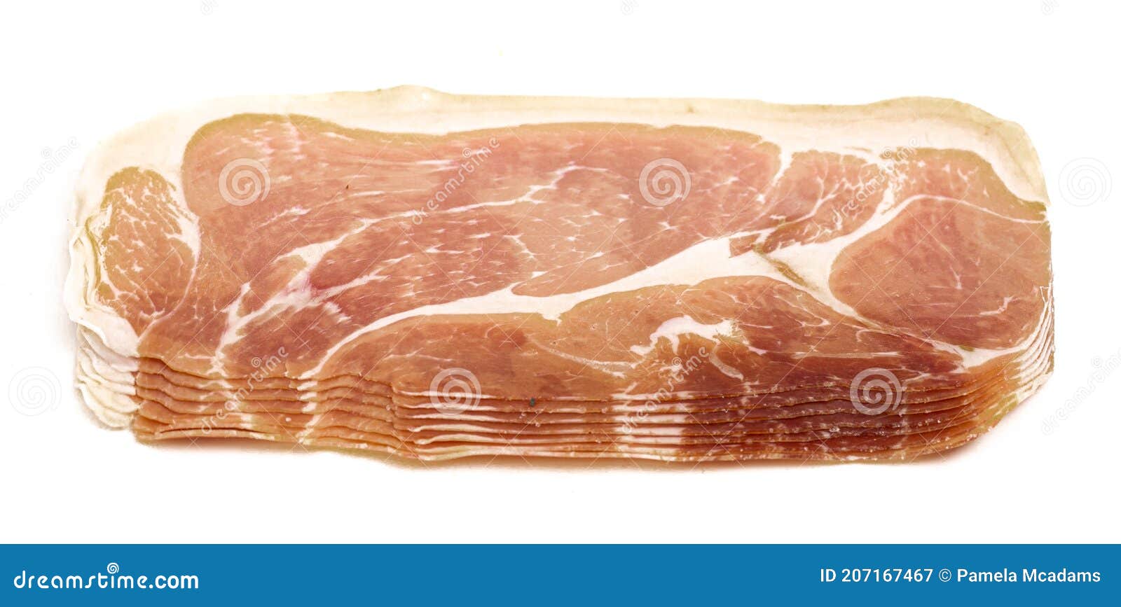 Pack of Thinly Sliced Prosciutto Meat Isolated on a White Background