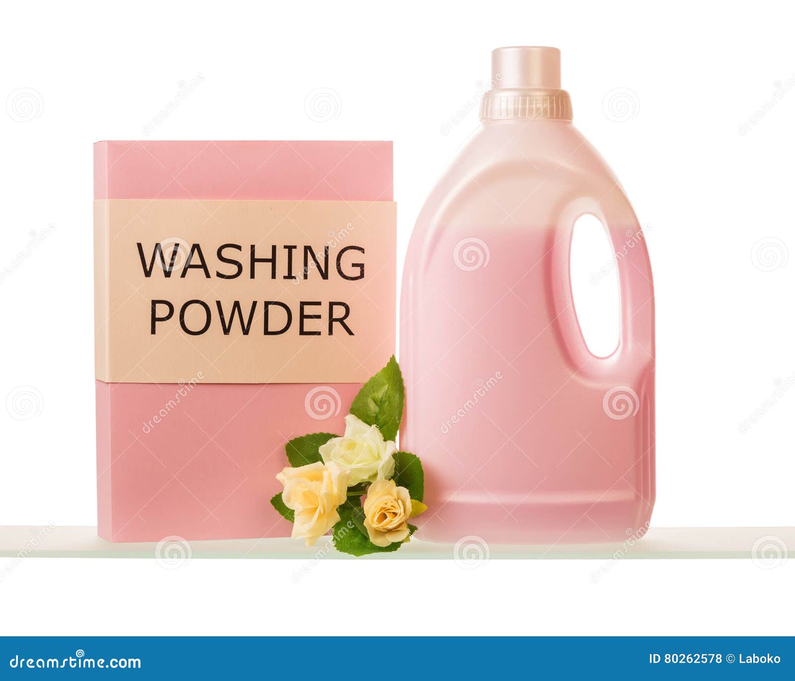 Pack Washing Powder and Fabric Conditioner Bottle Isolated on White